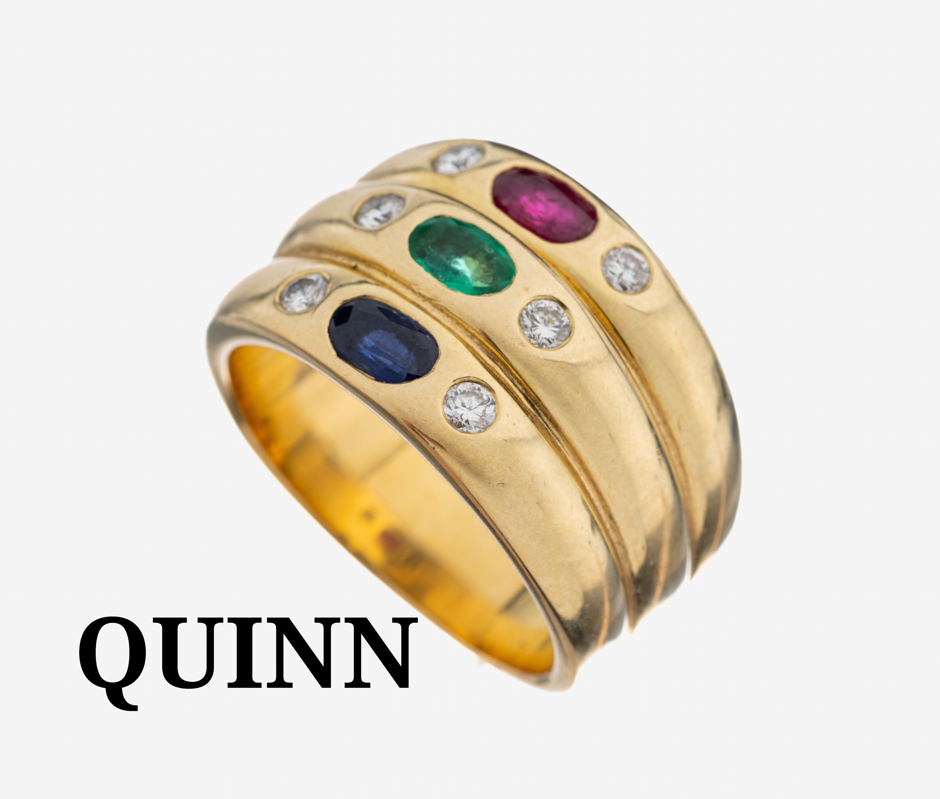 Image 27104867 - 14 kt Gold QUINN Farbstein-Brillant-Ring, GG 585/000, ovalfacett. Rubin, Smaragd und ...
