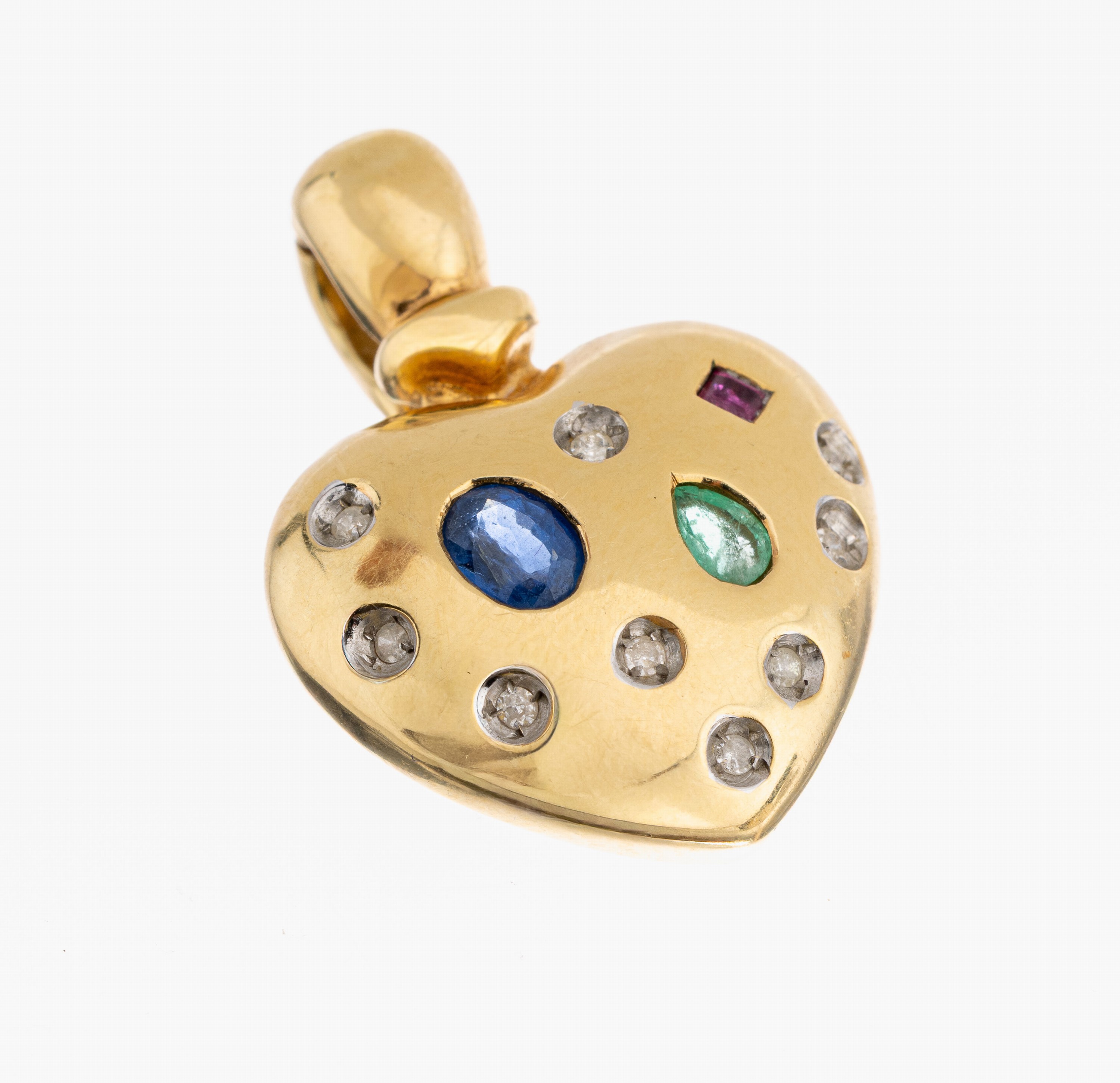 Image 27104868 - 14 kt Gold Farbstein-Diamant-Anhänger, GG 585/000, Herz, ovalfacett. Saphir, tropfenf. ...