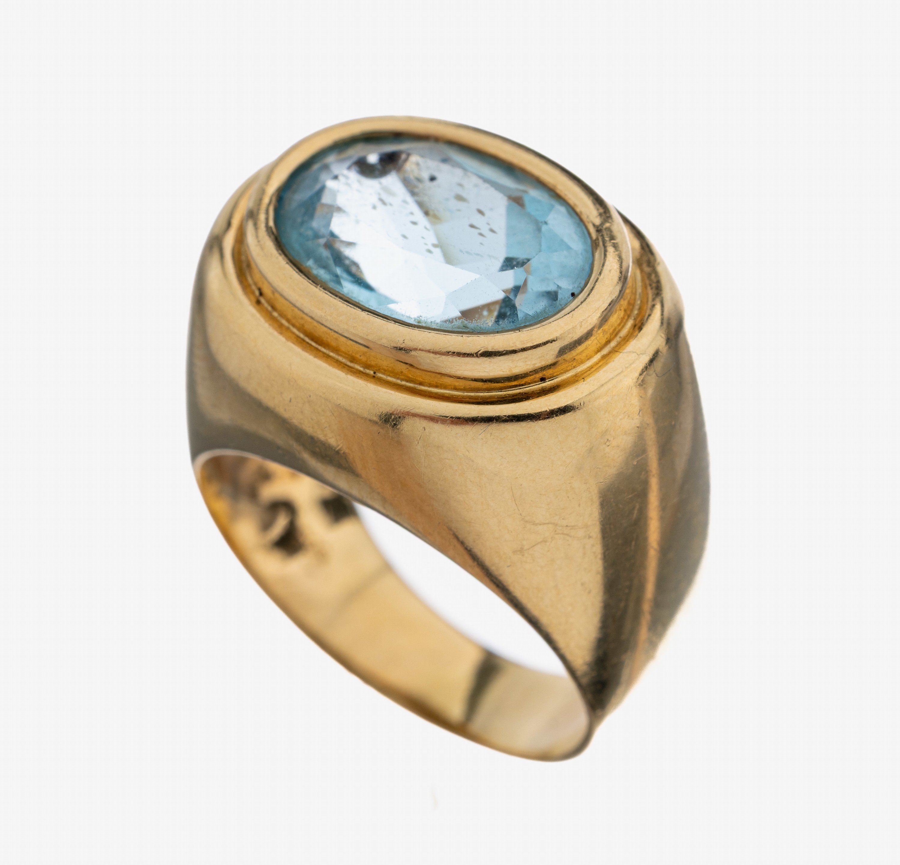 Image 27104870 - 14 kt Gold Topas-Ring, GG 585/000, schlichtes Design, ovalfacett. Blautopas (beh.) ca. ...