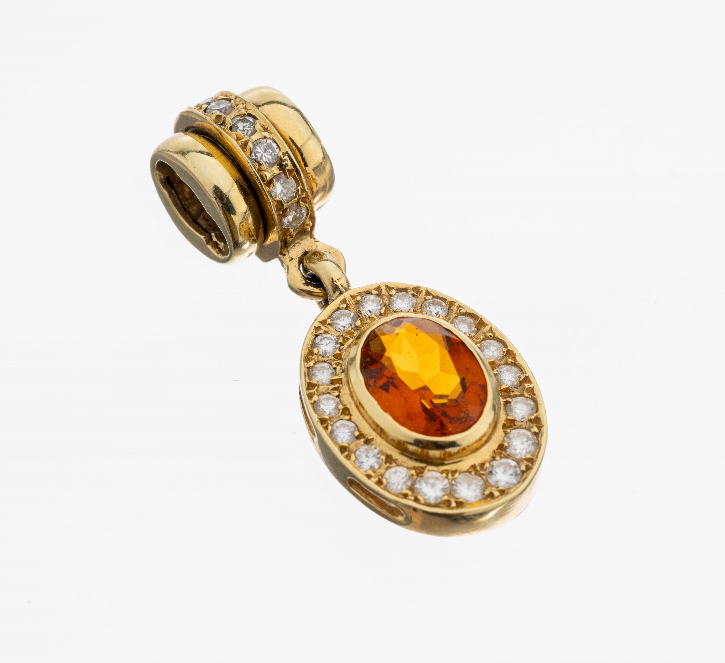 Image 27104875 - 14 kt Gold Citrin-Brillant-Anhänger, GG 585/000 gepr., ovale bewegl. Abhängung, ...