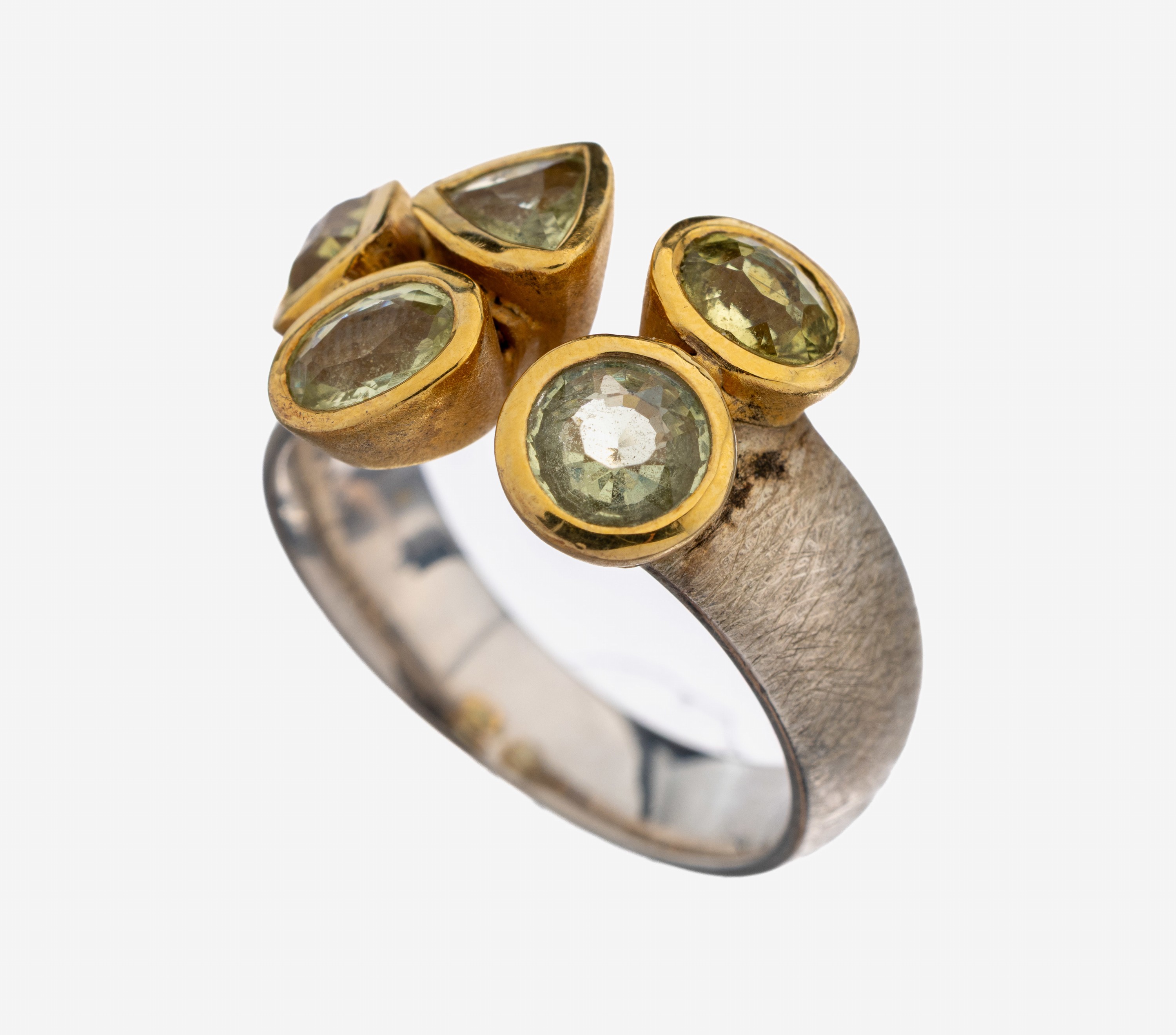 Image 27104883 - 14 kt Gold und Silber Peridot-Ring, GG 585/000 gepr. und 925er Silber, Oberfläche ...