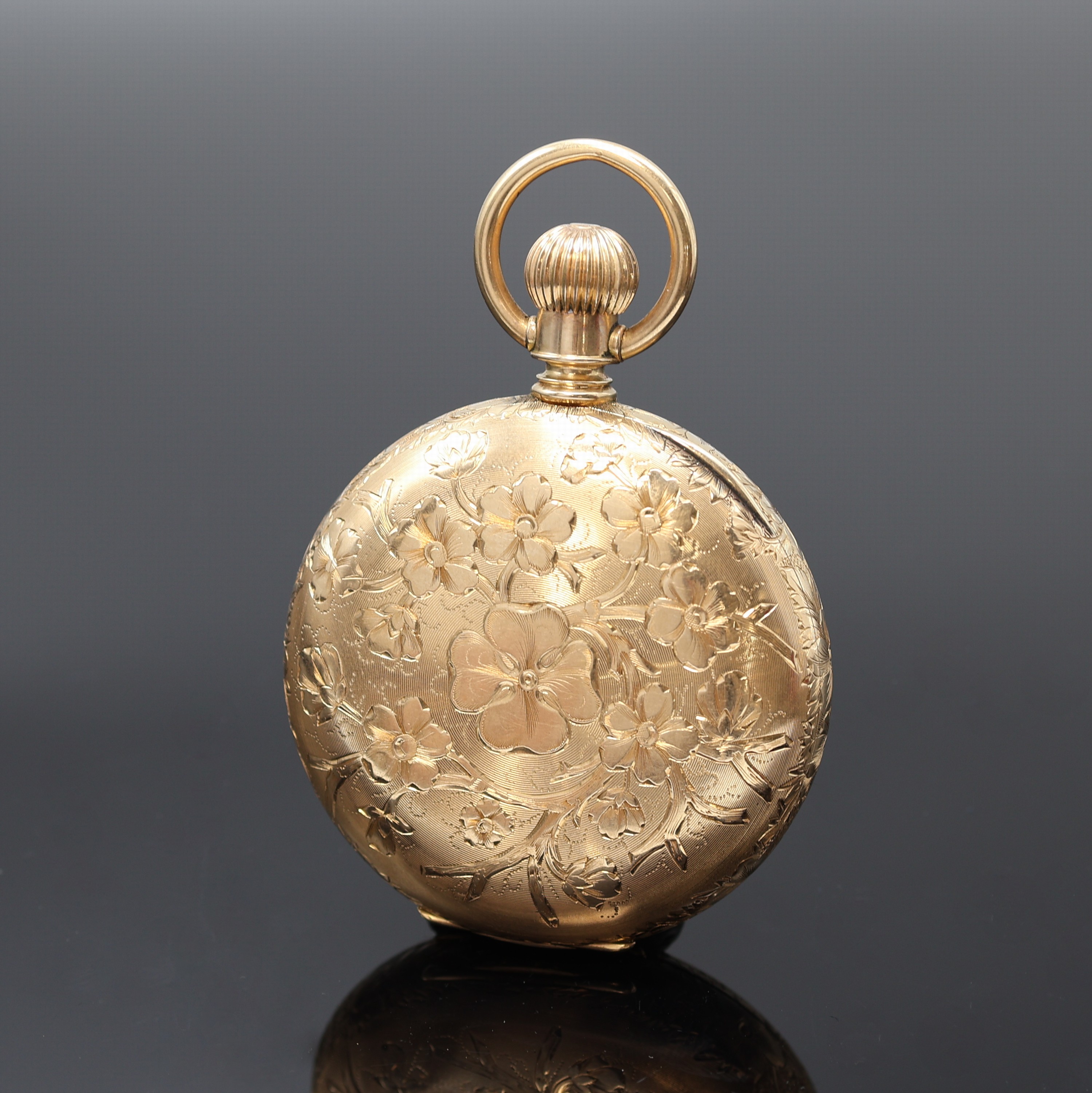 Detail c: WALTHAM/P.S. BARTLETT schwere Savonette Herrentaschenuhr in RG 585/000, USA um 1890, aufw. guill. und floral graviertes 3-Deckel Goldgehäuse, ...