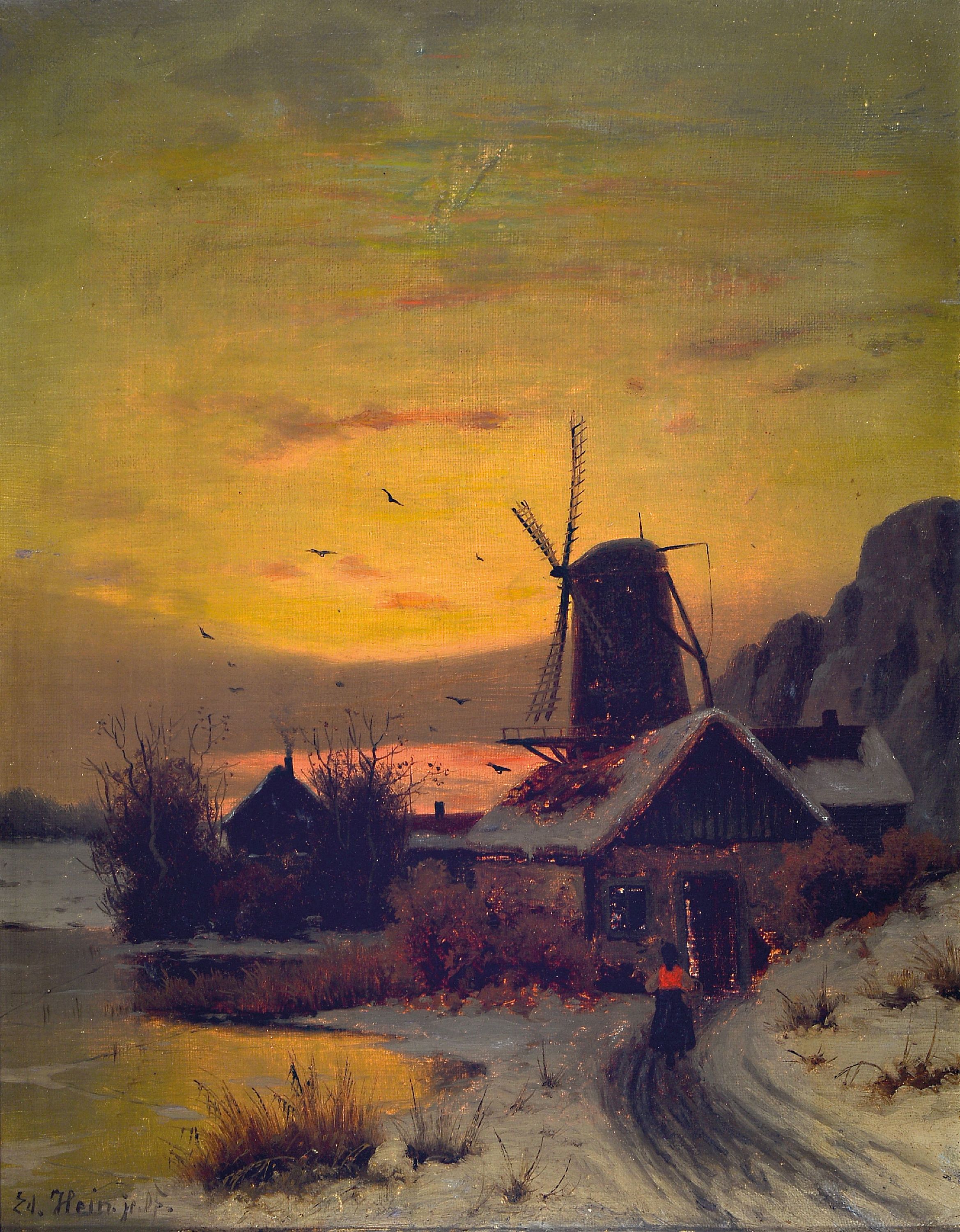 Image 27104955 - Eduard Hein jun., 1854-1918, 2 Pendants: verschneite Winterlandschaften im Abendrot, ...