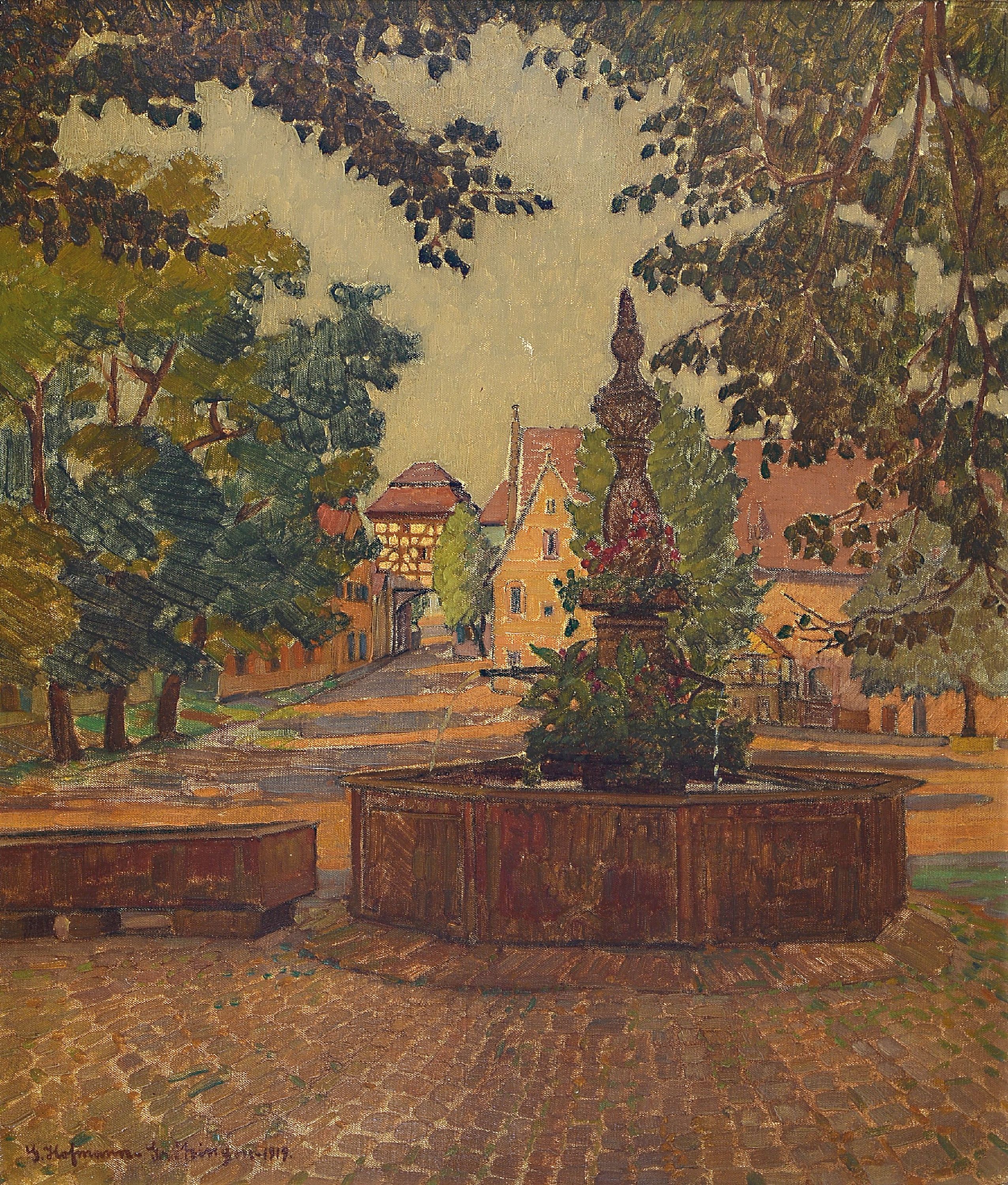 Image 27104958 - Gustav Hofmann-Grötzingen, 1889-1970, Blick auf einen Marktplatz, Öl/Lwd, signiert und ...