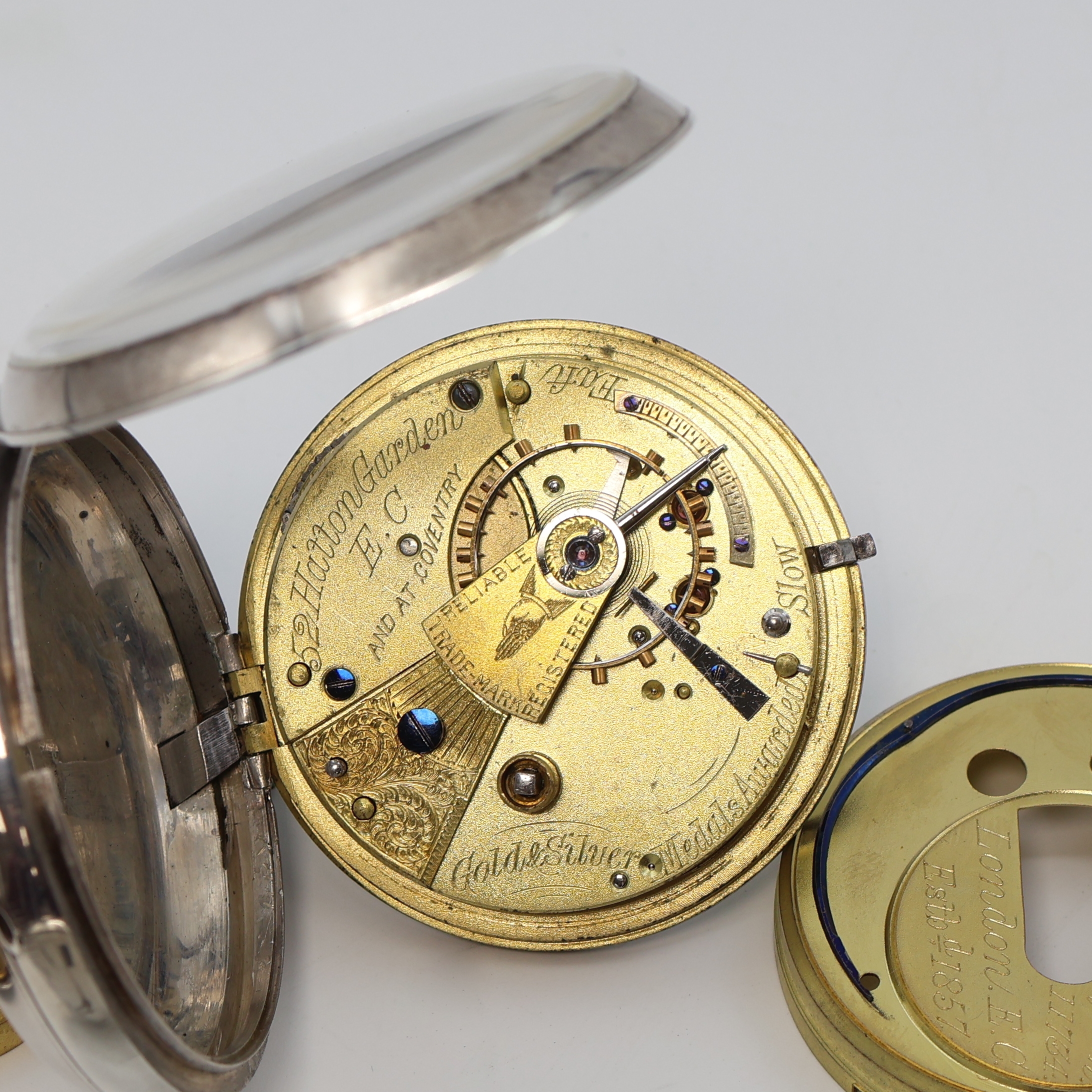 Detail i: Konvolut: 5 offene und eine Savonette Taschenuhr in Silber Gewicht ca. 796g, 3 x mit Spindelwerk und 3 x mit Spitzzahnankerwerk, 3 davon mit ...