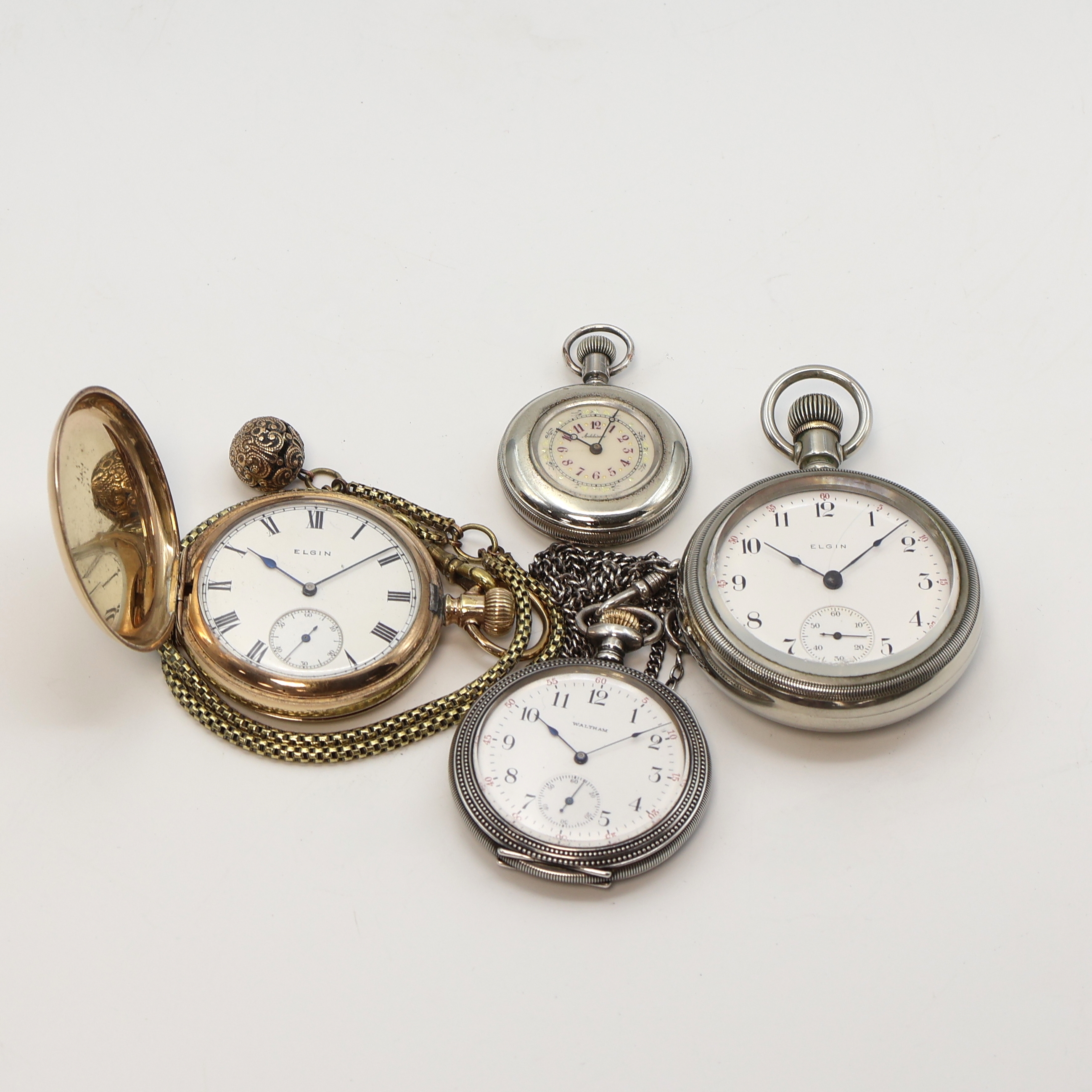 Image 27104977 - Konvolut: 4 Amerikanische Taschenuhren, 2x Elgin, 1x Waltham, 1x Addison, USA um 1900, ...