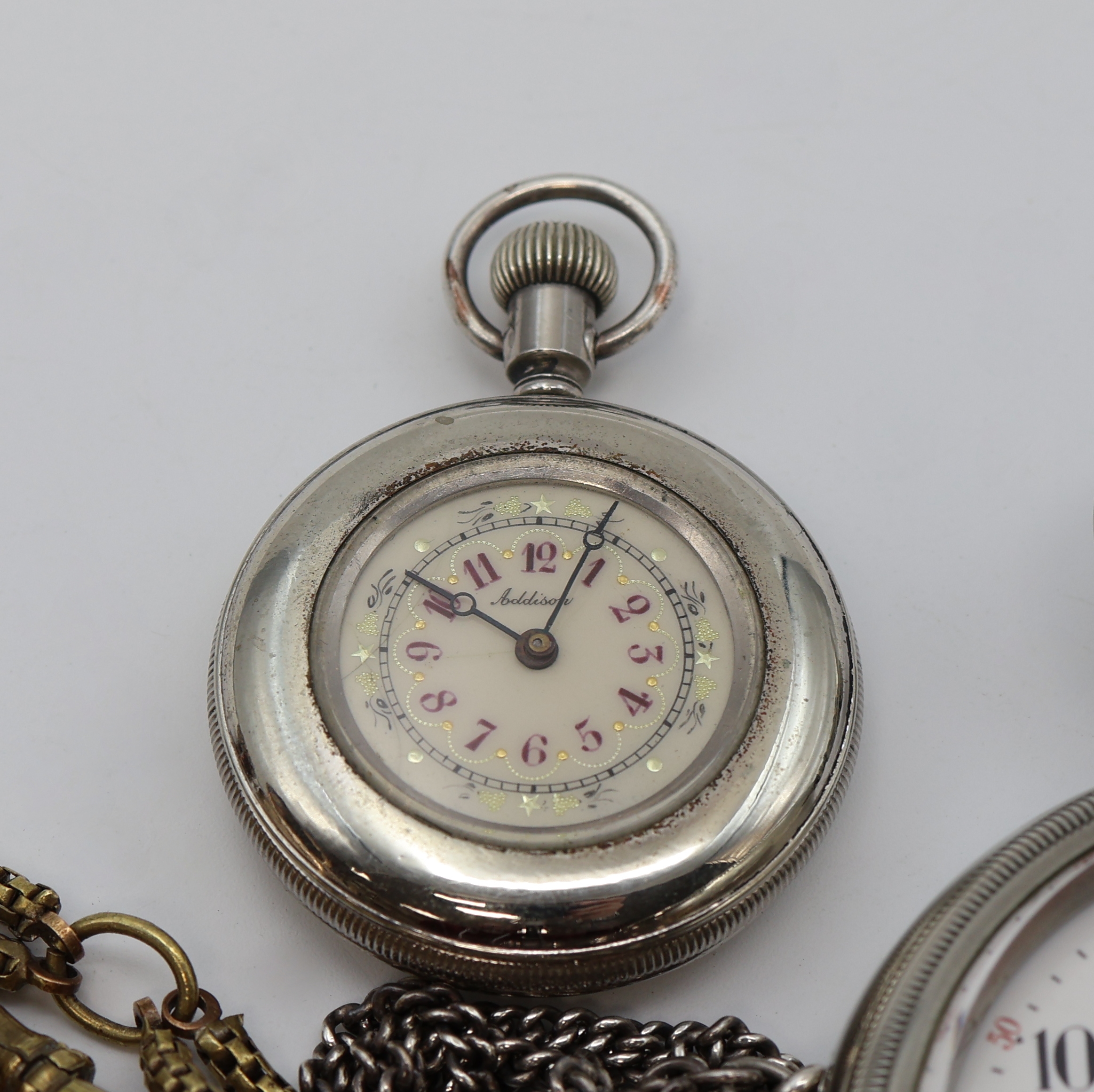 Detail d: Konvolut: 4 Amerikanische Taschenuhren, 2x Elgin, 1x Waltham, 1x Addison, USA um 1900, Elgin 1 x Silverode, Werk ausklappbar unter verschr. Lünette, ...