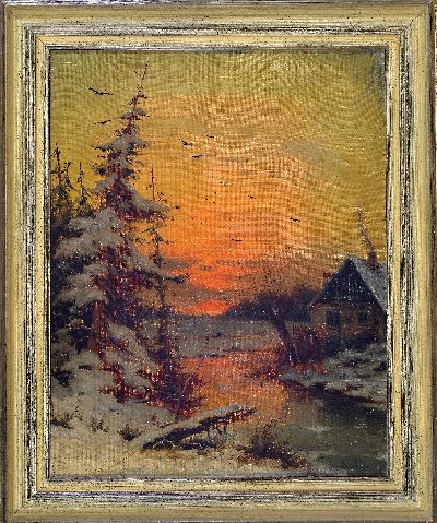 27104955l - Eduard Hein jun., 1854-1918, 2 Pendants: verschneite Winterlandschaften im Abendrot, ...