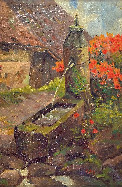 27104957a - F. Bob, datiert 1914, 2 Pendants: Brunnen im Garten, Öl/Lwd, beide signiert, eines ...