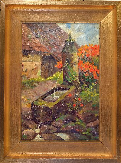 27104957l - F. Bob, datiert 1914, 2 Pendants: Brunnen im Garten, Öl/Lwd, beide signiert, eines ...