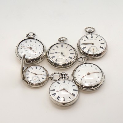 Image Konvolut: 5 offene und eine Savonette Taschenuhr in Silber Gewicht ca. 796g, 3 x mit ...