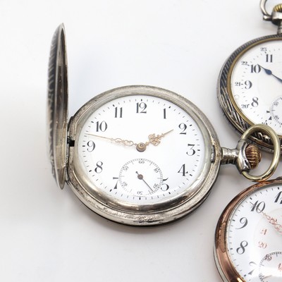 27104974a - OMEGA offene Taschenuhr sowie 4 weitere Silbertaschenuhren, Schweiz um 1870-1910, 1x ...