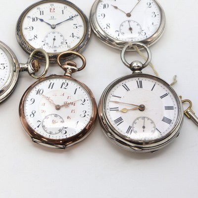 27104974c - OMEGA offene Taschenuhr sowie 4 weitere Silbertaschenuhren, Schweiz um 1870-1910, 1x ...