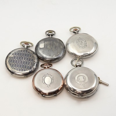 27104974d - OMEGA offene Taschenuhr sowie 4 weitere Silbertaschenuhren, Schweiz um 1870-1910, 1x ...