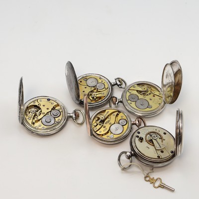 27104974e - OMEGA offene Taschenuhr sowie 4 weitere Silbertaschenuhren, Schweiz um 1870-1910, 1x ...