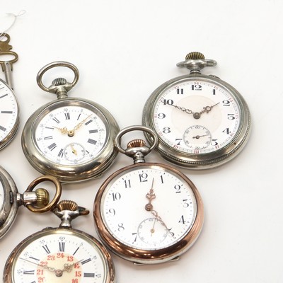 27104979b - 6 pocket watches thereof 3x silver and 3x nickel plated, Switzerland around 1880-1915, 1x ...