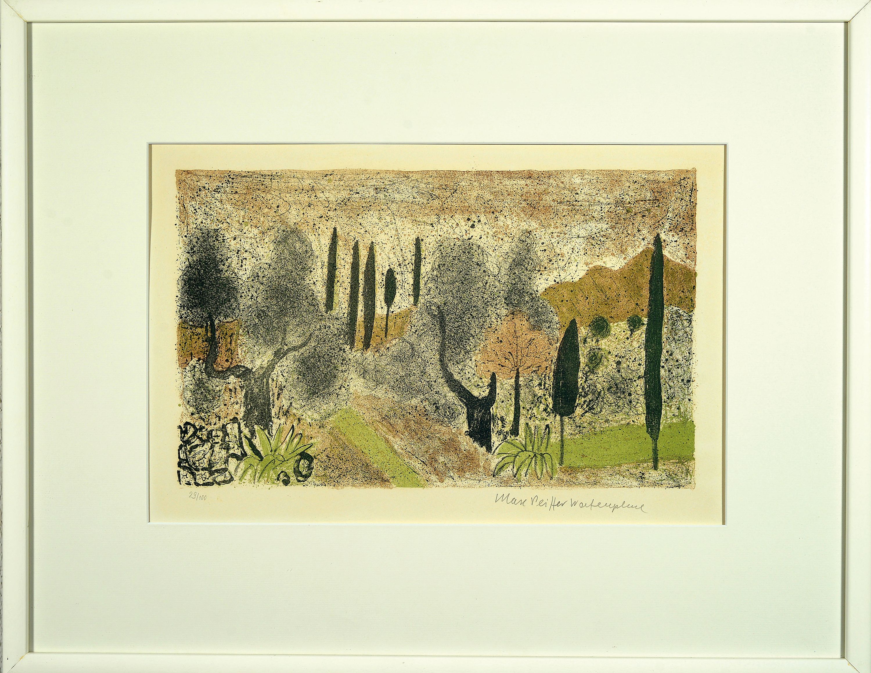 Image 27106122 - Max Peiffer-Watenphul, 1896-1976, südliche Landschaft mit Pinien, Farblithografie, num. ...