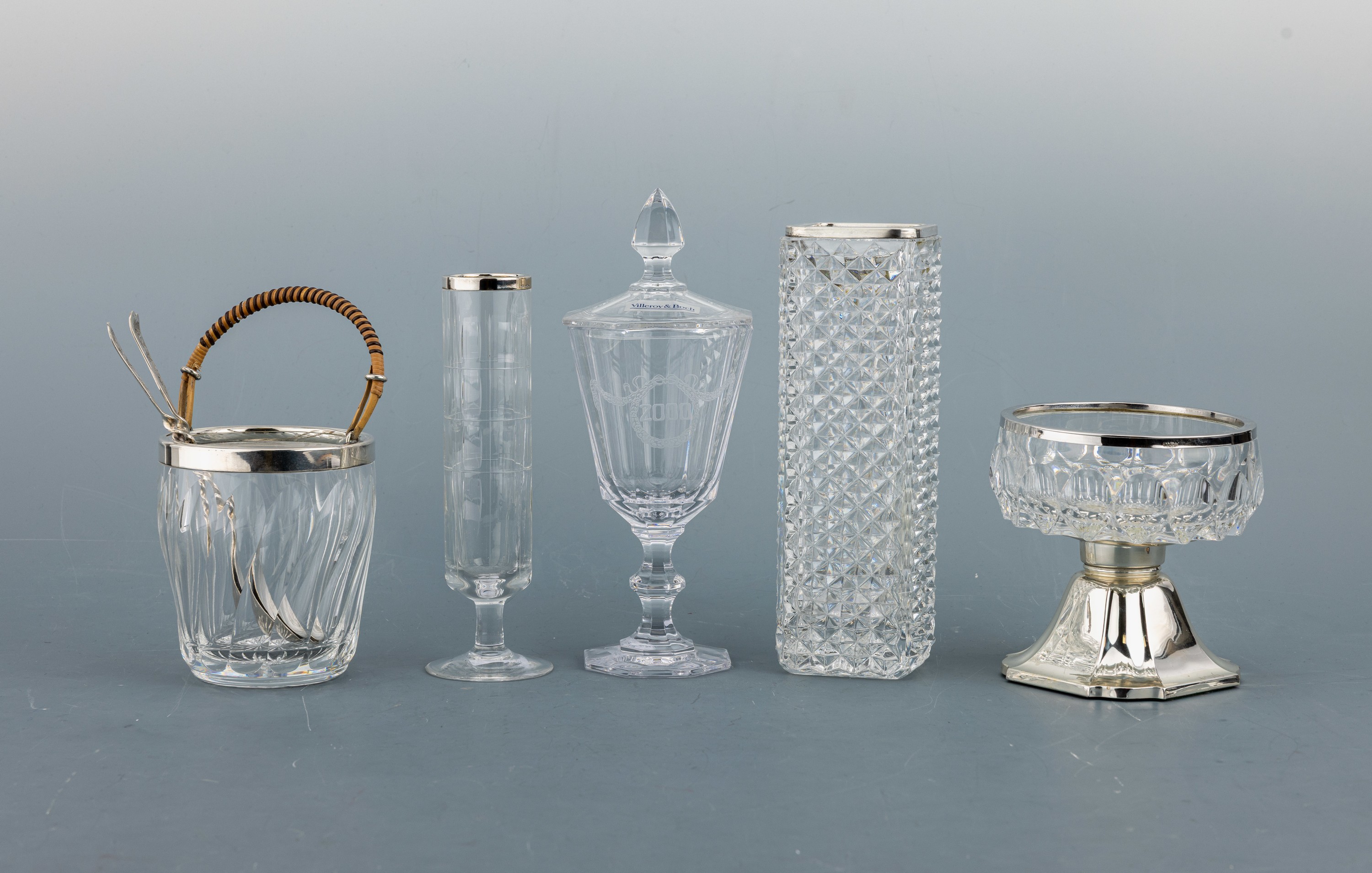 Image 27106159 - Konvolut Glasgefäße, 1 x Sektglas, geometrisches geschliffenes Dekor, Silbermontur, ...