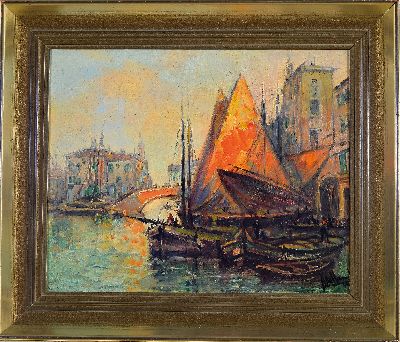 27106115k - Prof. Otto Hamel, 1866-1950, Hafenszene, Öl/Hartfaser, unten rechts sign., ca. ...