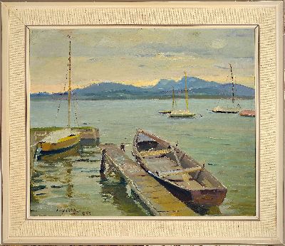 27106120k - Willy Walcher, 1914-86, Boote am See, Öl/Hartfaser, unten links signiert und dat. 1958, ...