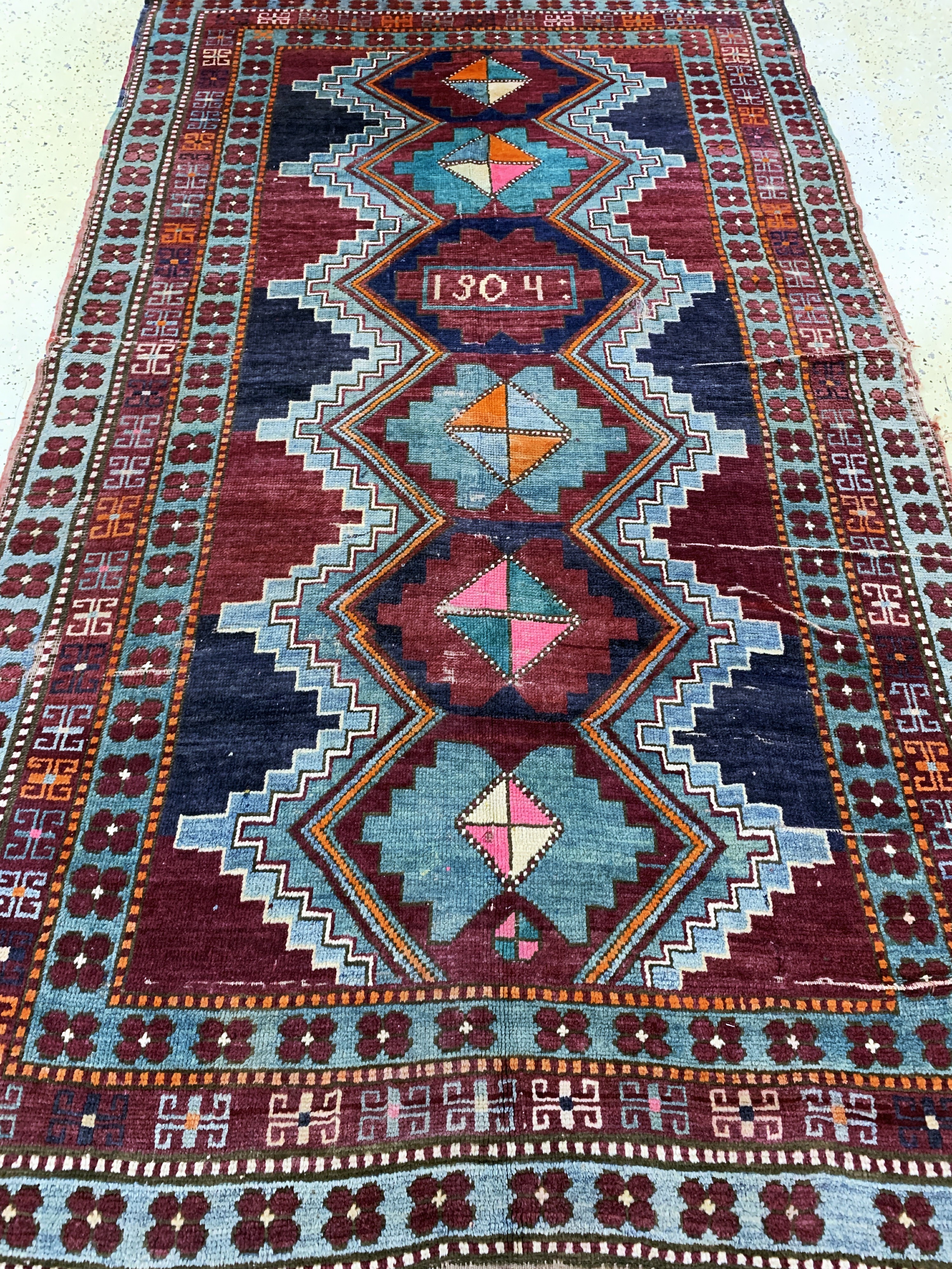 Detail f: Karabagh Kazak antik, Kaukasus, datiert 1904, Wolle auf Wolle, ca. 240 x 148 cm, EHZ: 4
