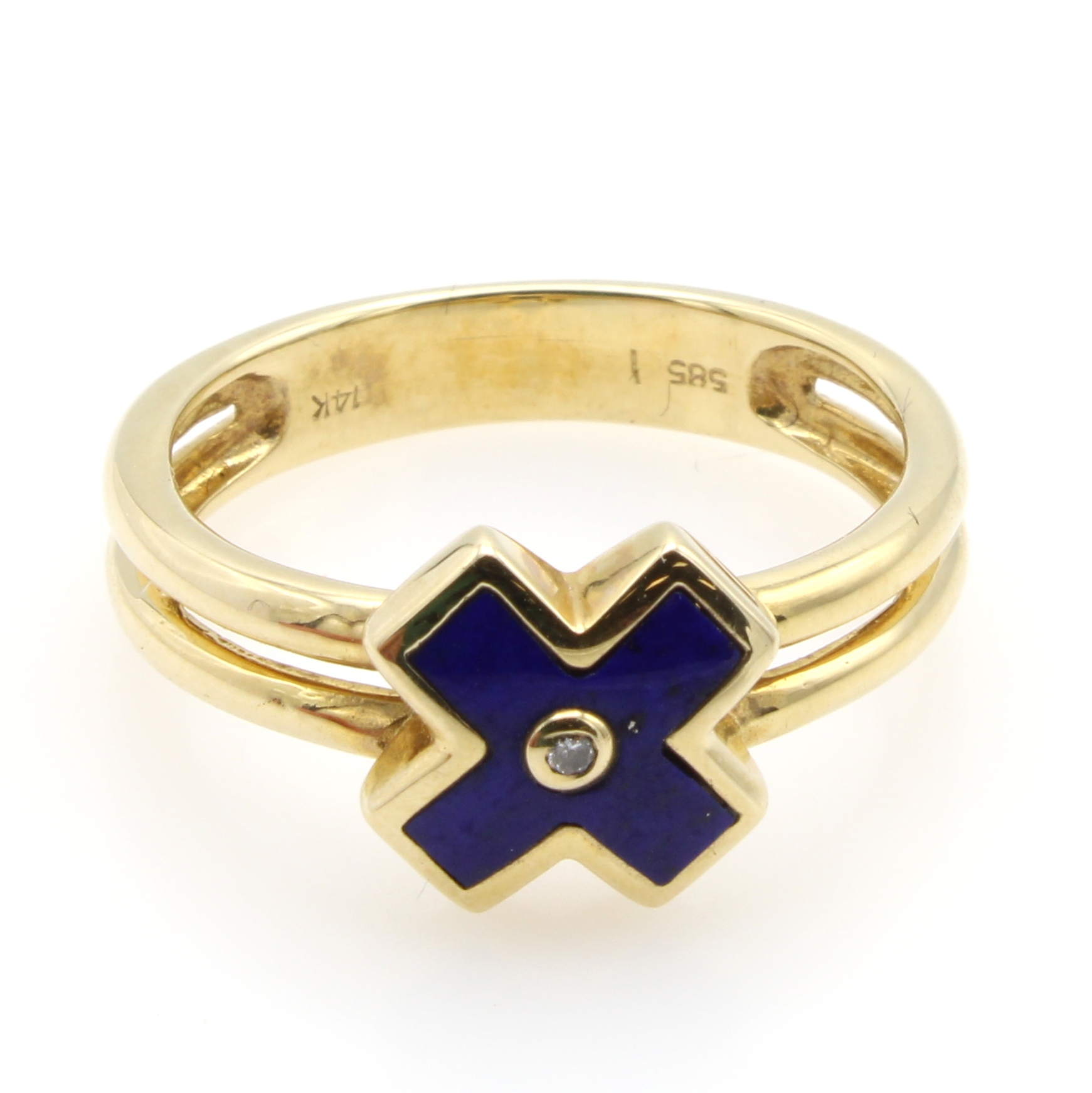 Image 27107198 - Ring mit Lapislazuli und Brillant, GG 585/ 000, in Kreuzform, Brill. ca. 0.01 ct ...