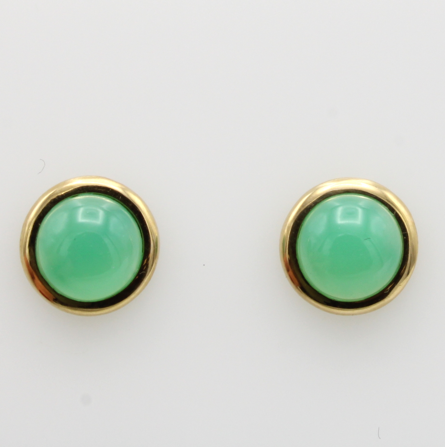 Image 27107212 - Paar Ohrstecker mit Chrysoprasen, GG 585/000, D. ca. 8 mm Schätzpreis: 620, - EUR