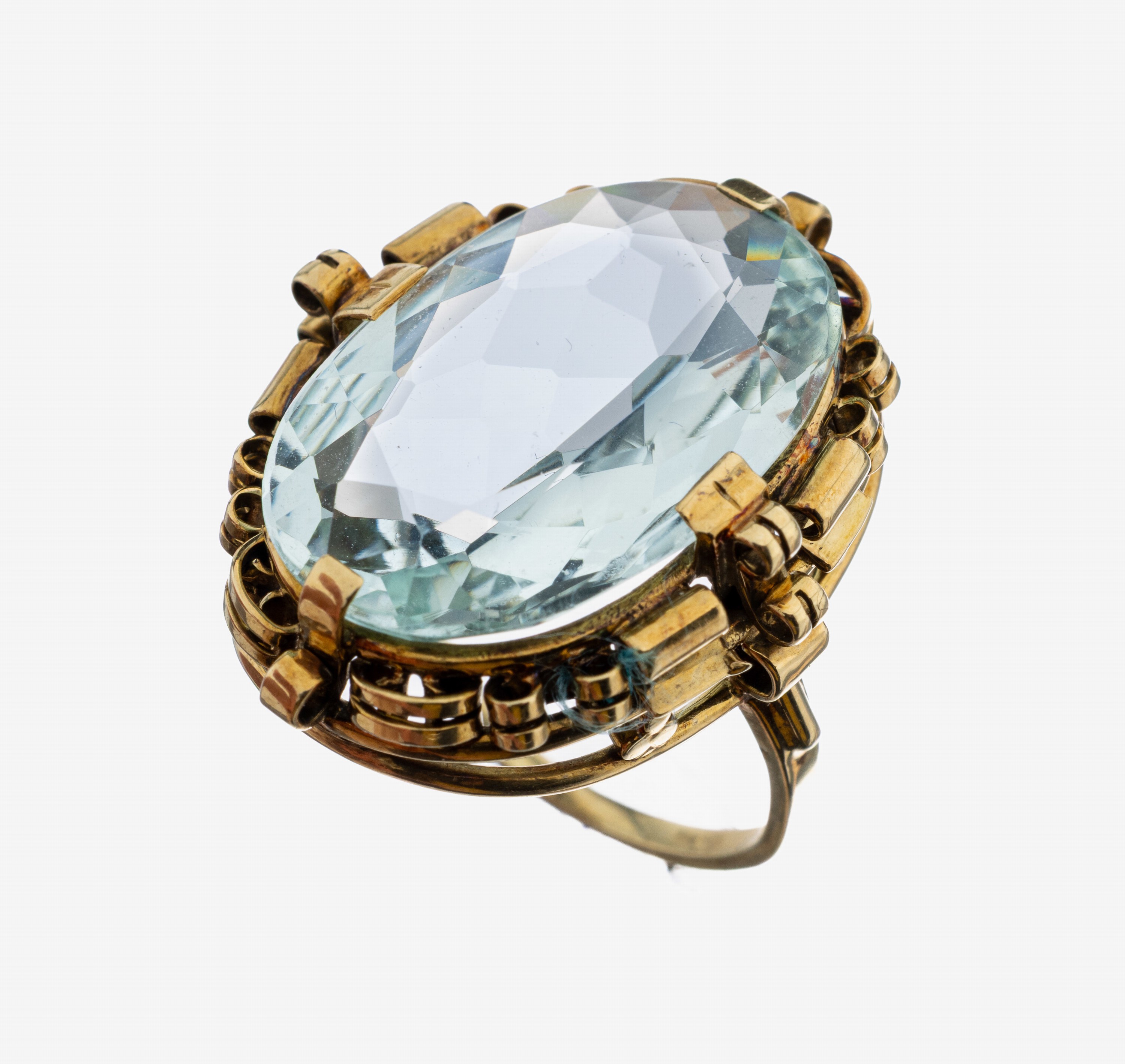 Image 27107239 - 14 kt Gold Aquamarin-Ring, 1950er Jahre, GG585/000, architektonisches Design, ...