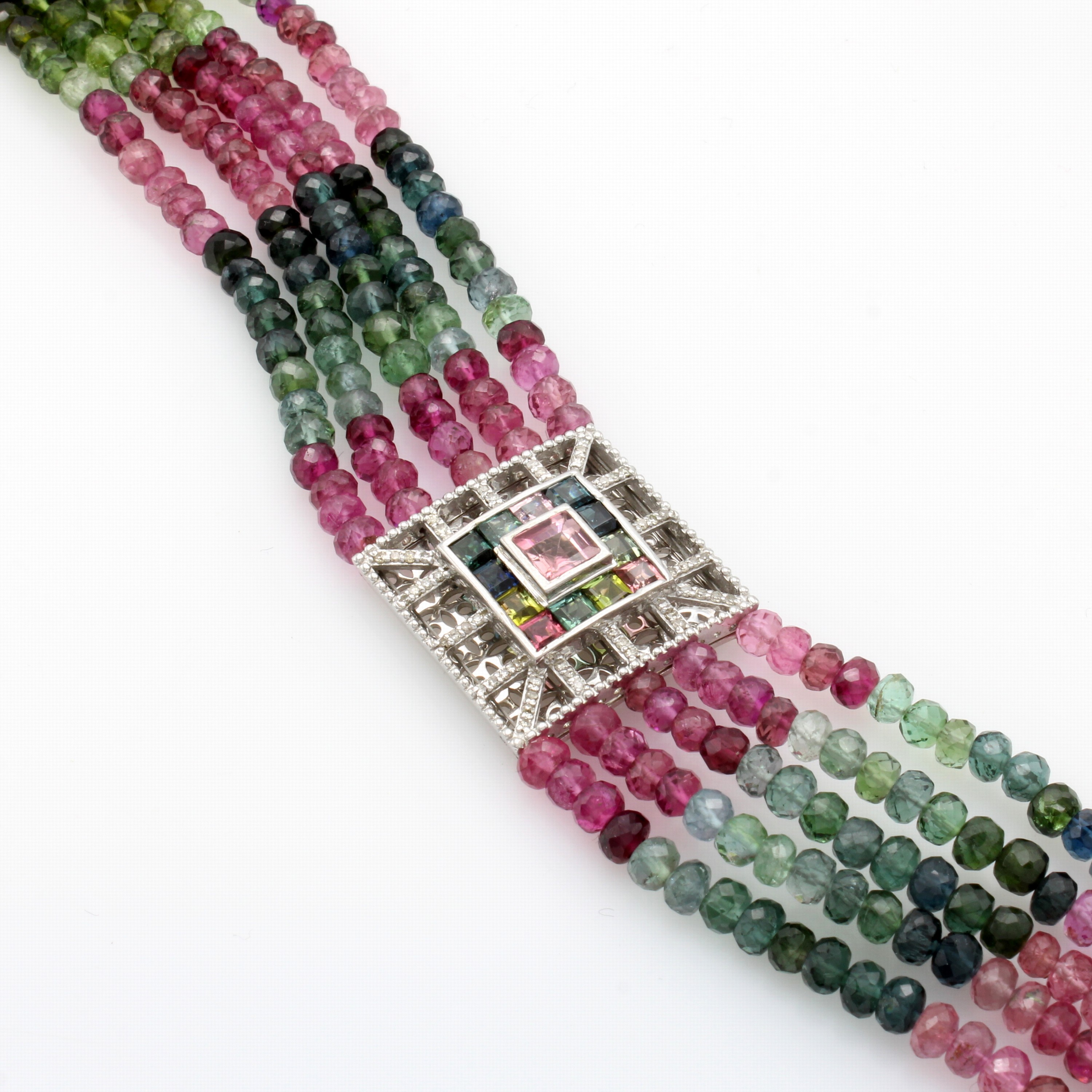 Image 27107778 - 5-reihiges Armband mit Turmalinen und Diamanten, 925er Silber, Turmalinlinsen im ...
