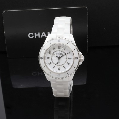 Image CHANEL J12 mint ladies wristwatch reference H5698, quartz, white ceramic case including ...