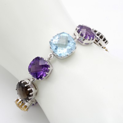 27107779a - Armband mit Farbsteinen, 925er Silber, Blautopas (beh.), Amethyste, Citrine, Rauch- ...