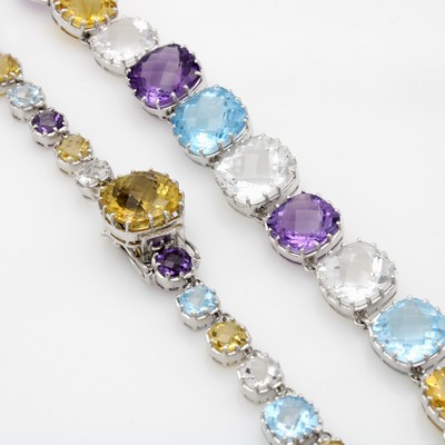27107785a - Collier mit Farbsteinen, 925er Silber, Farbsteine im Schachbrettschliff: Blautopase ...