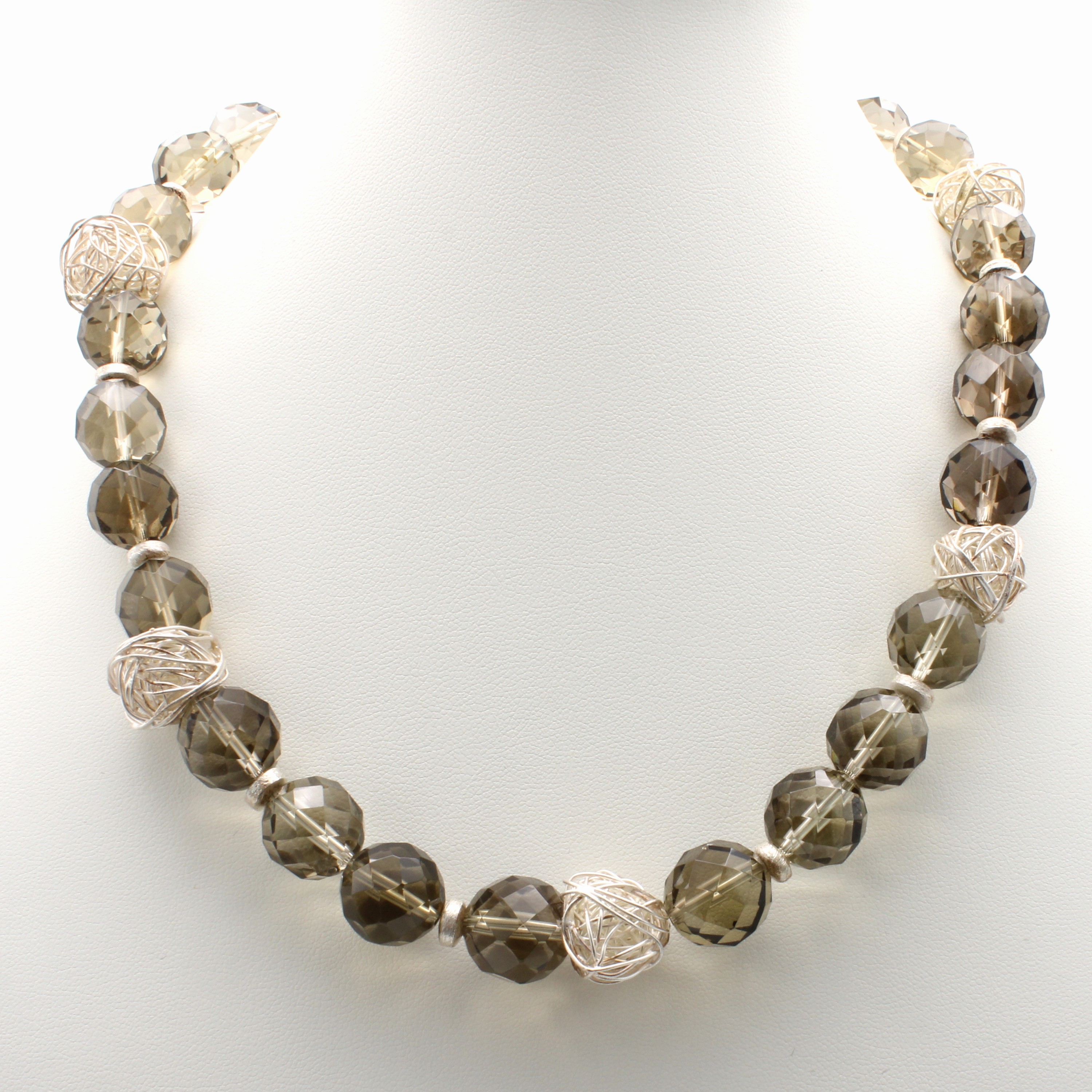 Image 27107858 - Kette mit Rauchquarzen und Silberzwischen- teile, Schließe u. Zwischenkugeln 925er ...