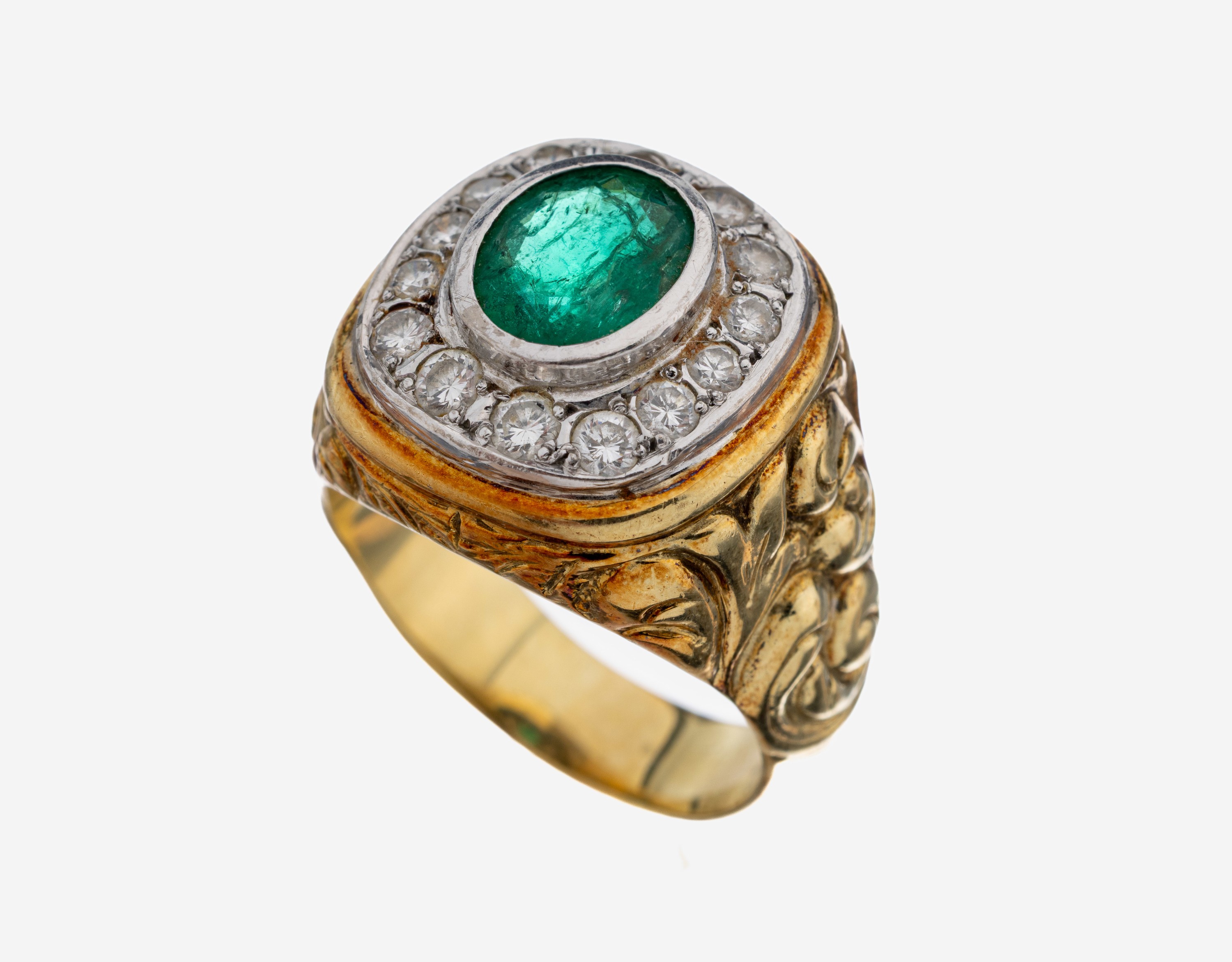 Image 27107861 - 14 kt Gold Smaragd-Brillant-Ring, GG/WG 585/000, qualitätvolle Verarbeitung, Ringkopf ...