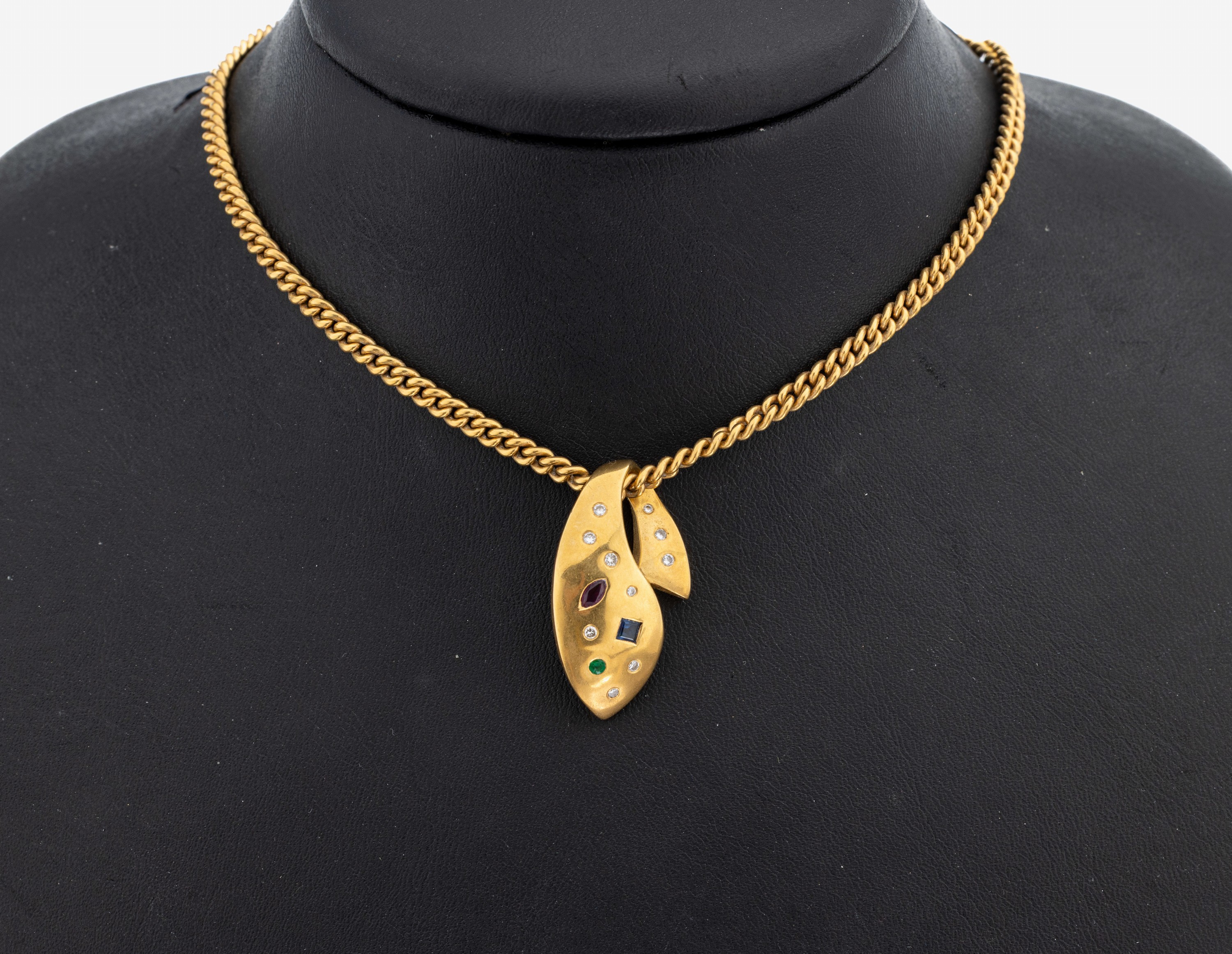 Image 27107882 - 18 kt Gold Farbstein-Brillant-Anhänger, GG 750/000, rundfacett. Smaragd, Rubin-Navette ...