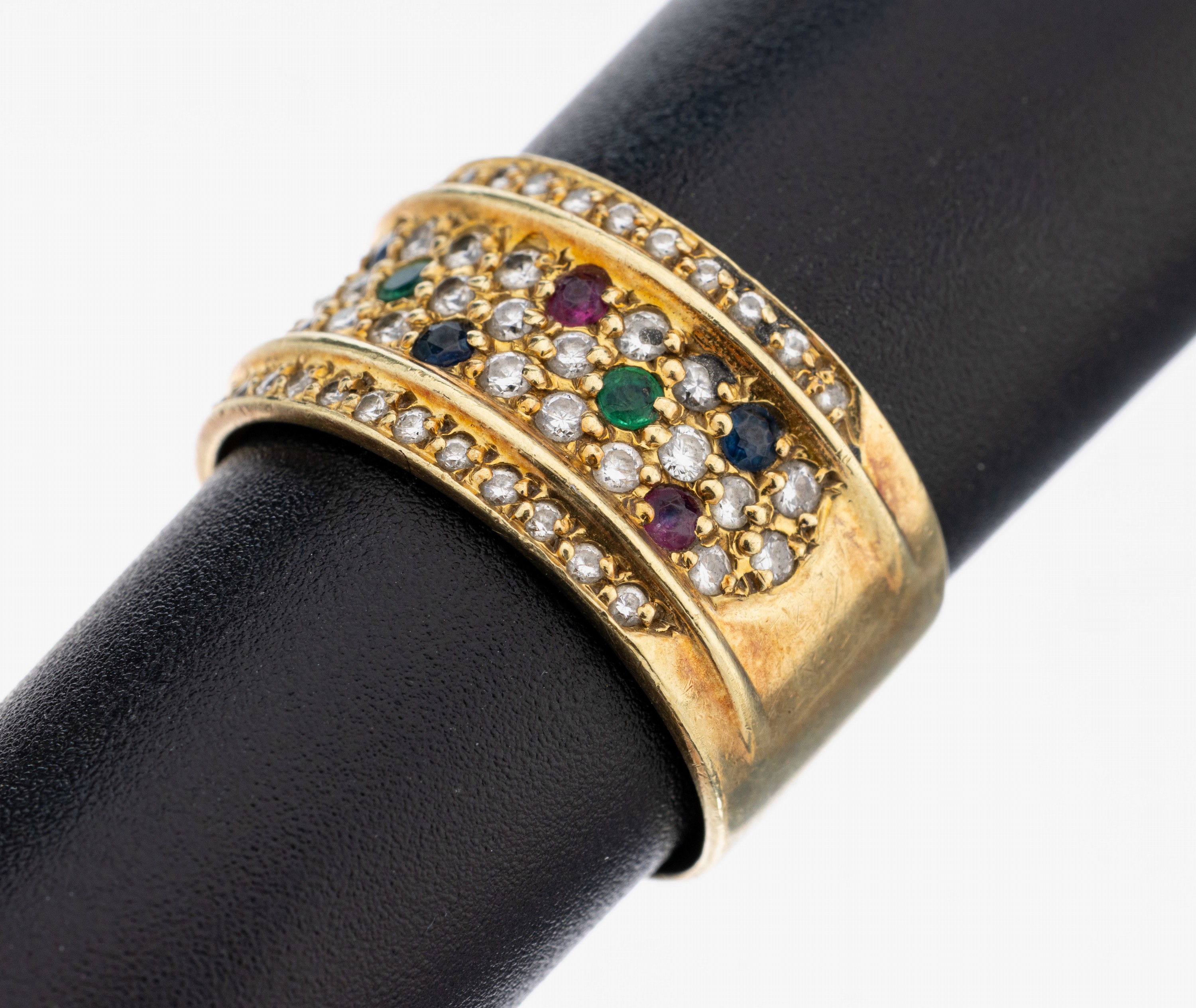 Image 27107887 - 14 kt Gold Farbstein-Brillant-Ring, GG 585/000, 4 rundfacett. Saphire, 4 rundfacett. ...