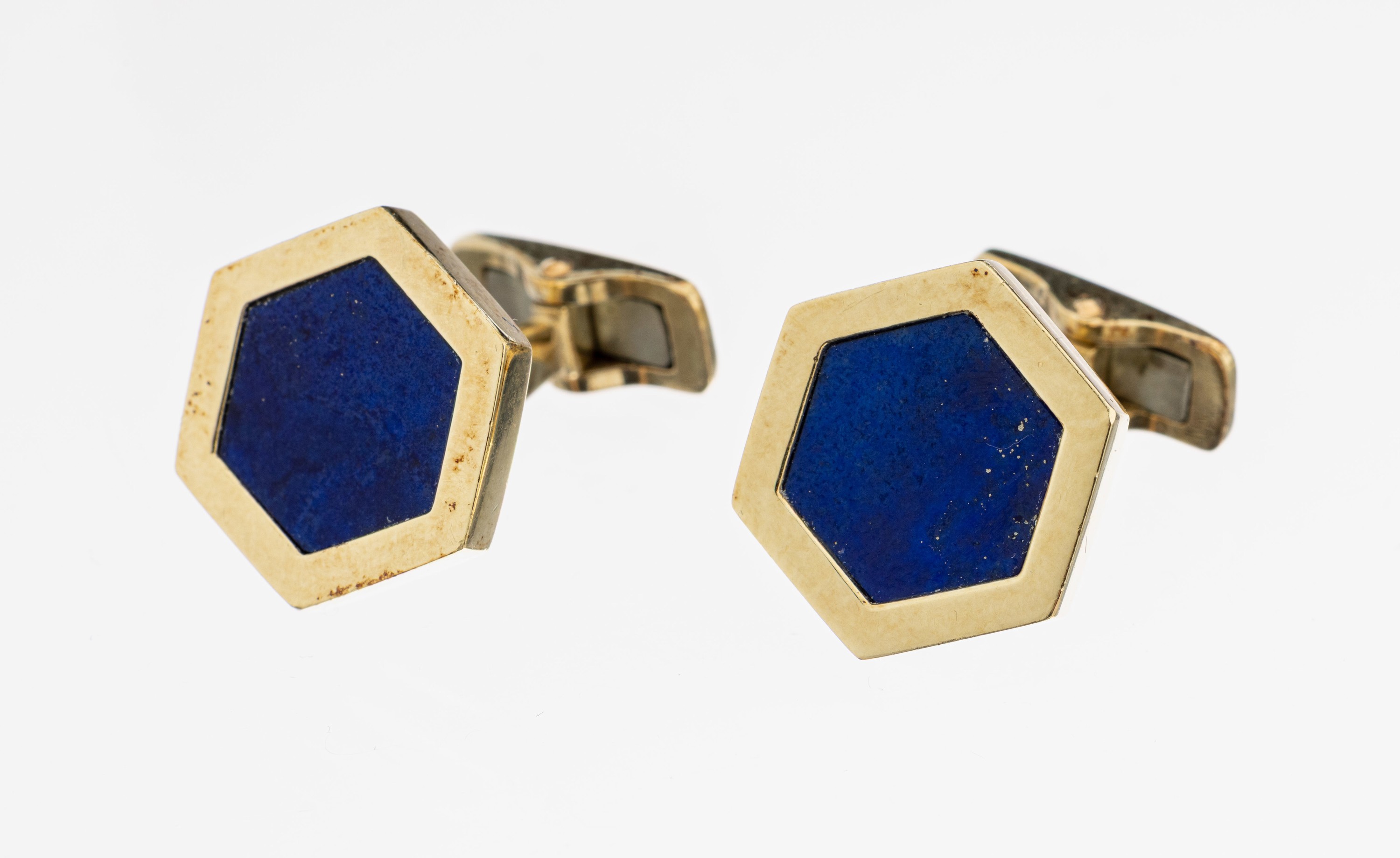 Image 27107912 - Paar 14 kt Gold Lapislazuli-Manschettenknöpfe, GG 585/000, hexagonale Form mit ...
