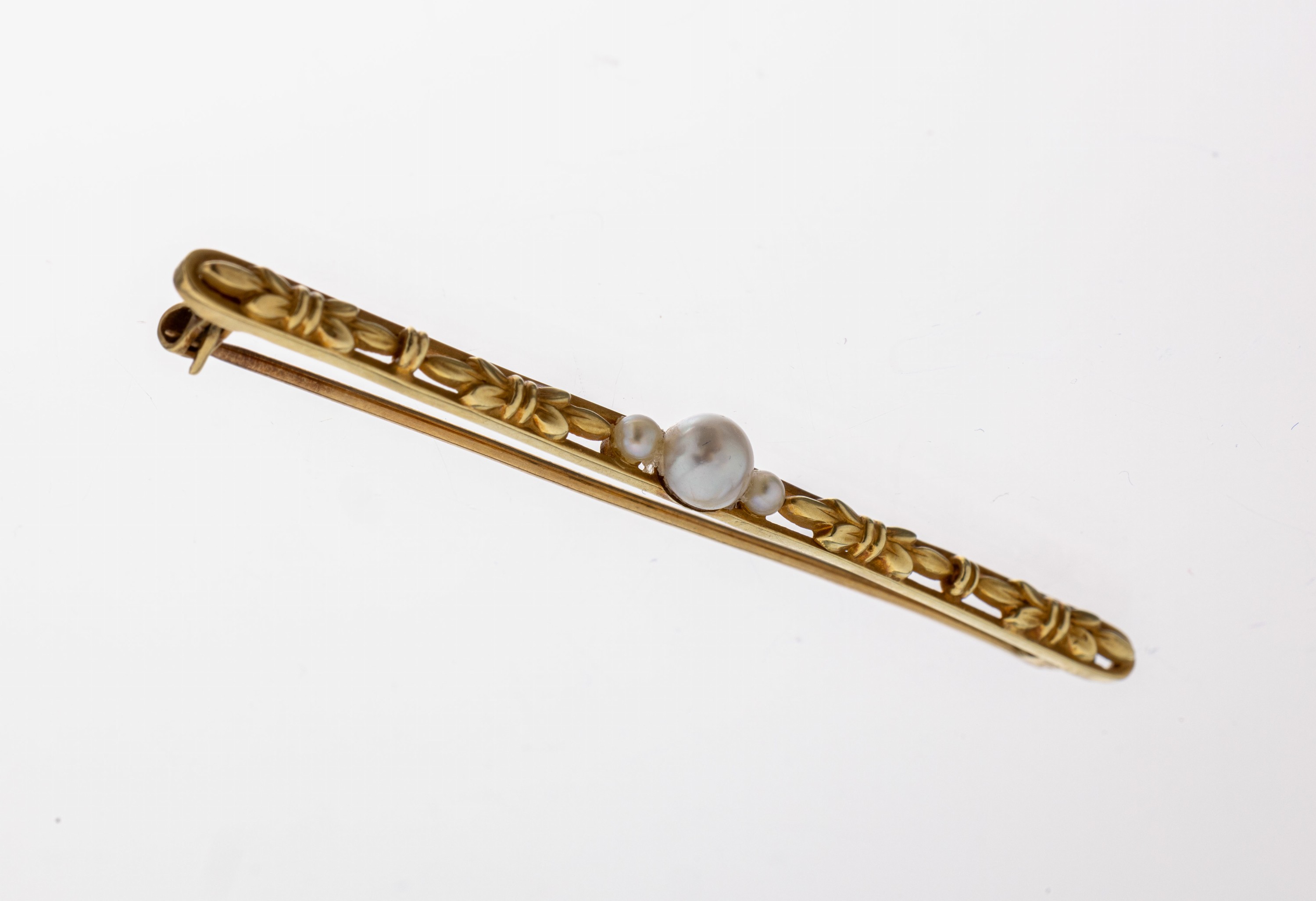 Image 27108253 - 14 kt Gold Perl-Stabbrosche, GG 585/000, florale Gestaltung mit kl. Flussperlen, L. ...