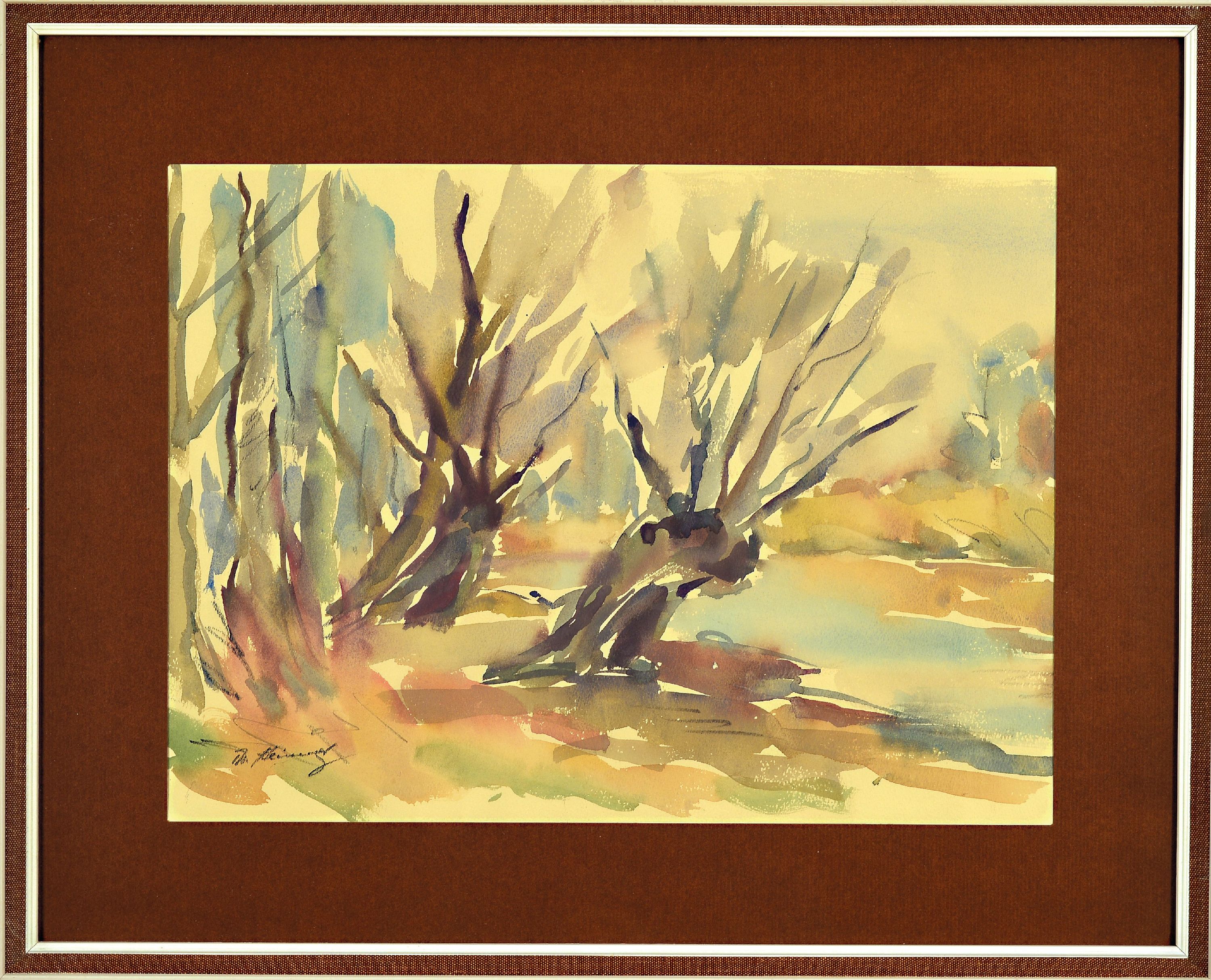 Detail k: Philippe Steinmetz, 1900-1987 Landau, zwei Aquarelle, Altrheinlandschaften im Vorfrühling, je handsigniert, unter Glas gerahmt 42x52 cm