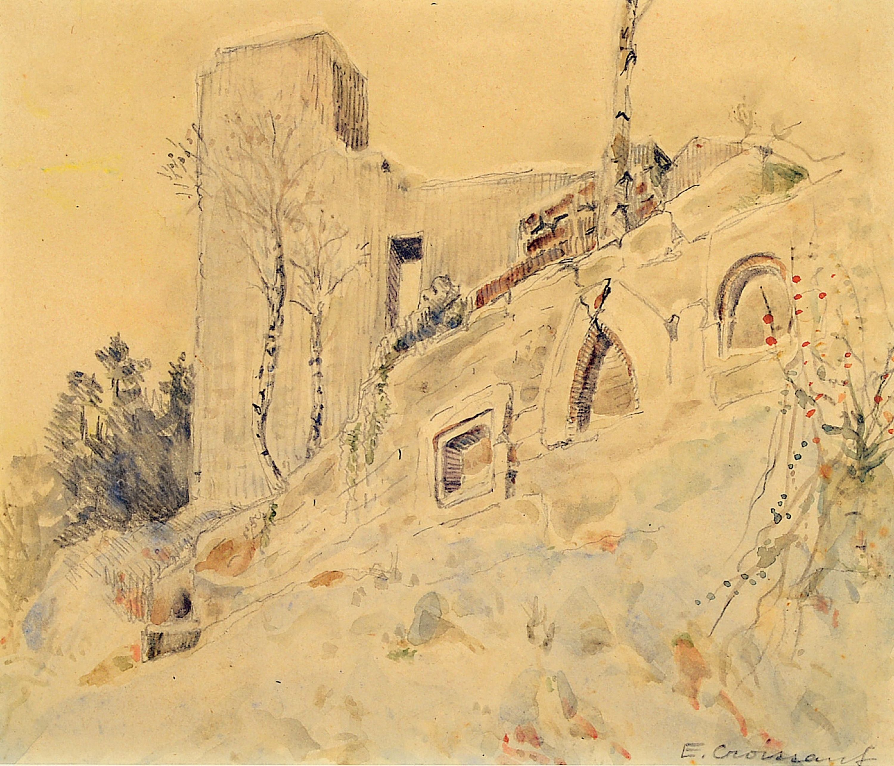 Detail a: Eugen Croissant, 1898 Landau-1976 Breitbrunn am Chiemsee, zwei Aquarelle, pfälzer Landschaften, 1x Burgruine, 1x Bauernhaus, je handsigniert, unter ...
