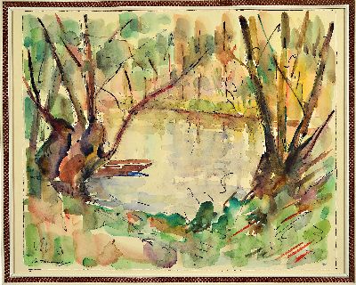 27108264l - Philippe Steinmetz, 1900-1987 Landau, zwei Aquarelle, Altrheinlandschaften im ...