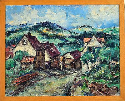 27108267k - Heinz Reiss, 1923 Haßloch-2008, pfälzer Dorflandschaft am Haardtrand, monogrammiert ...