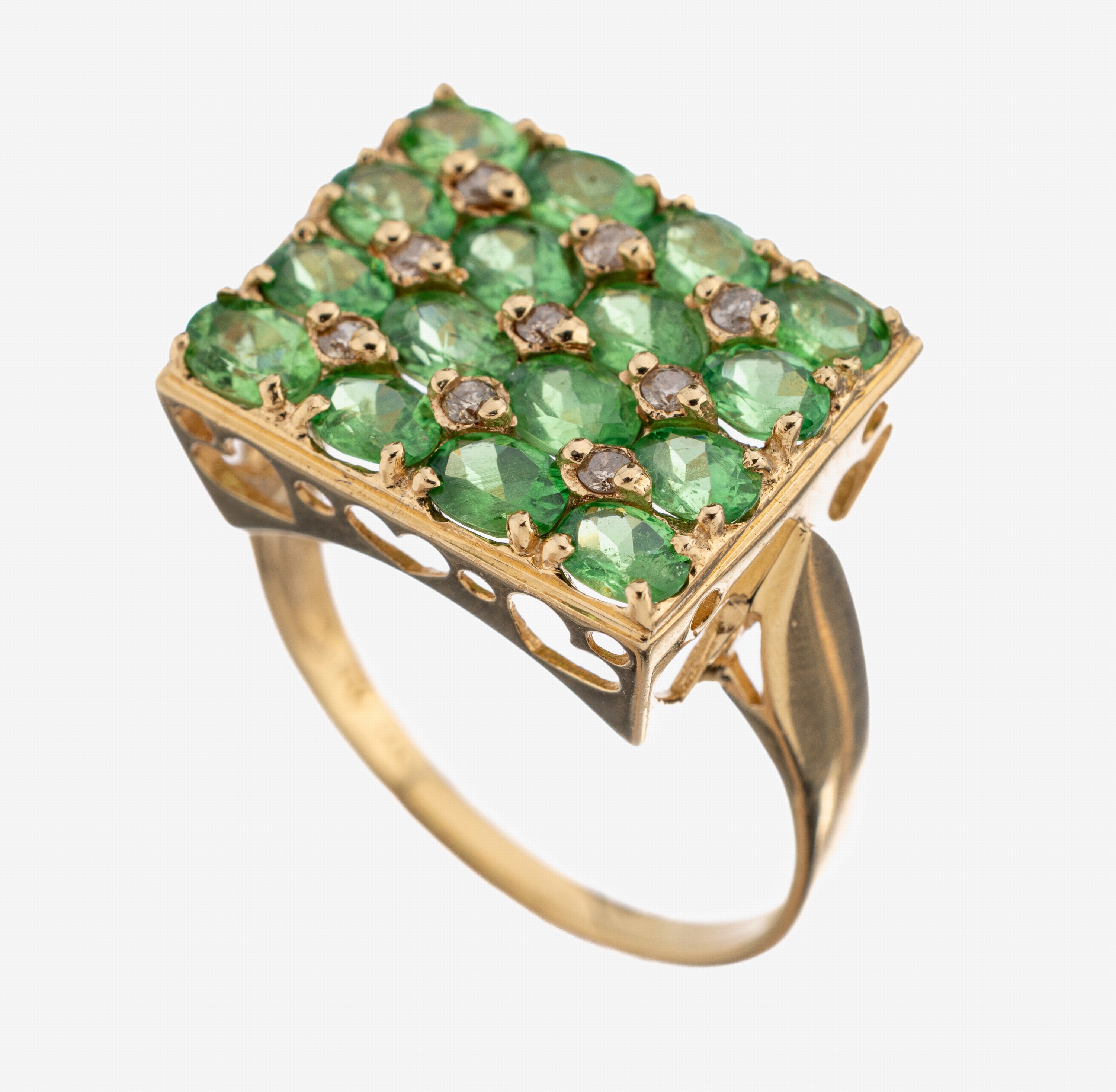 Image 27108361 - 14 kt Gold Tsavorith-Brillant-Ring, GG 585/000, 16 ovalfacett. Tsavorithe zus. ca. 3.40 ...