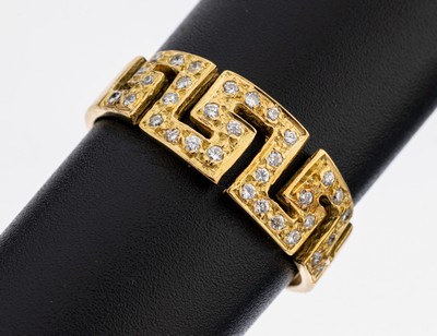 Image 18 kt gold brilliant-ring , YG 750/000, meander design, 33 brilliants total approx. 0.16 ...