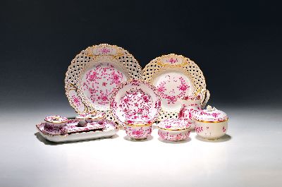 Image Tintenzeug und 2 Deckeldosen, Meissen 1924-33, reiche indische Malerei in, Purpur, ...