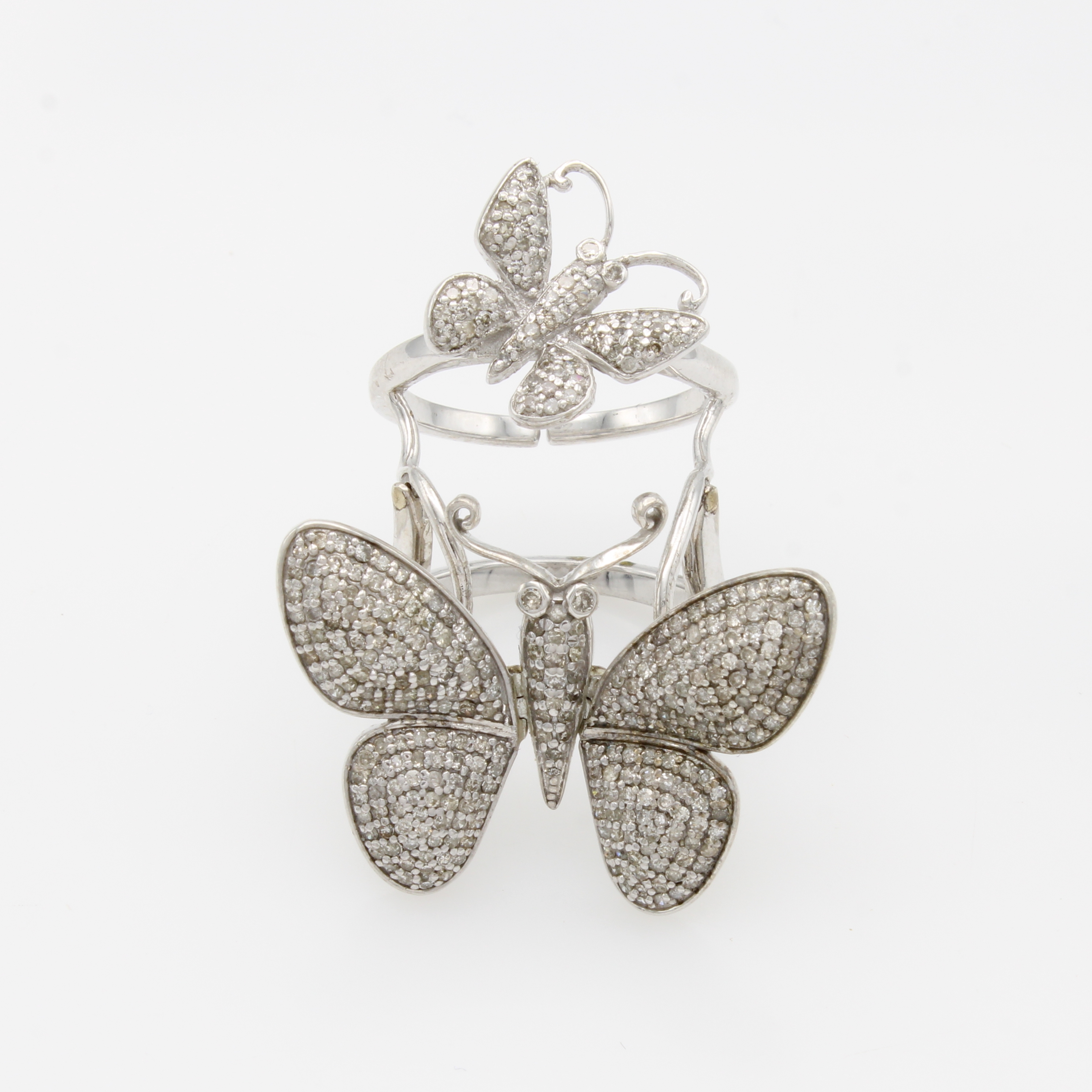 Image 27108409 - Ring ´Schmetterlinge´ mit Diamanten, 925er Silber, Diam. zus. ca. 1.95 ct get.,Braun- ...