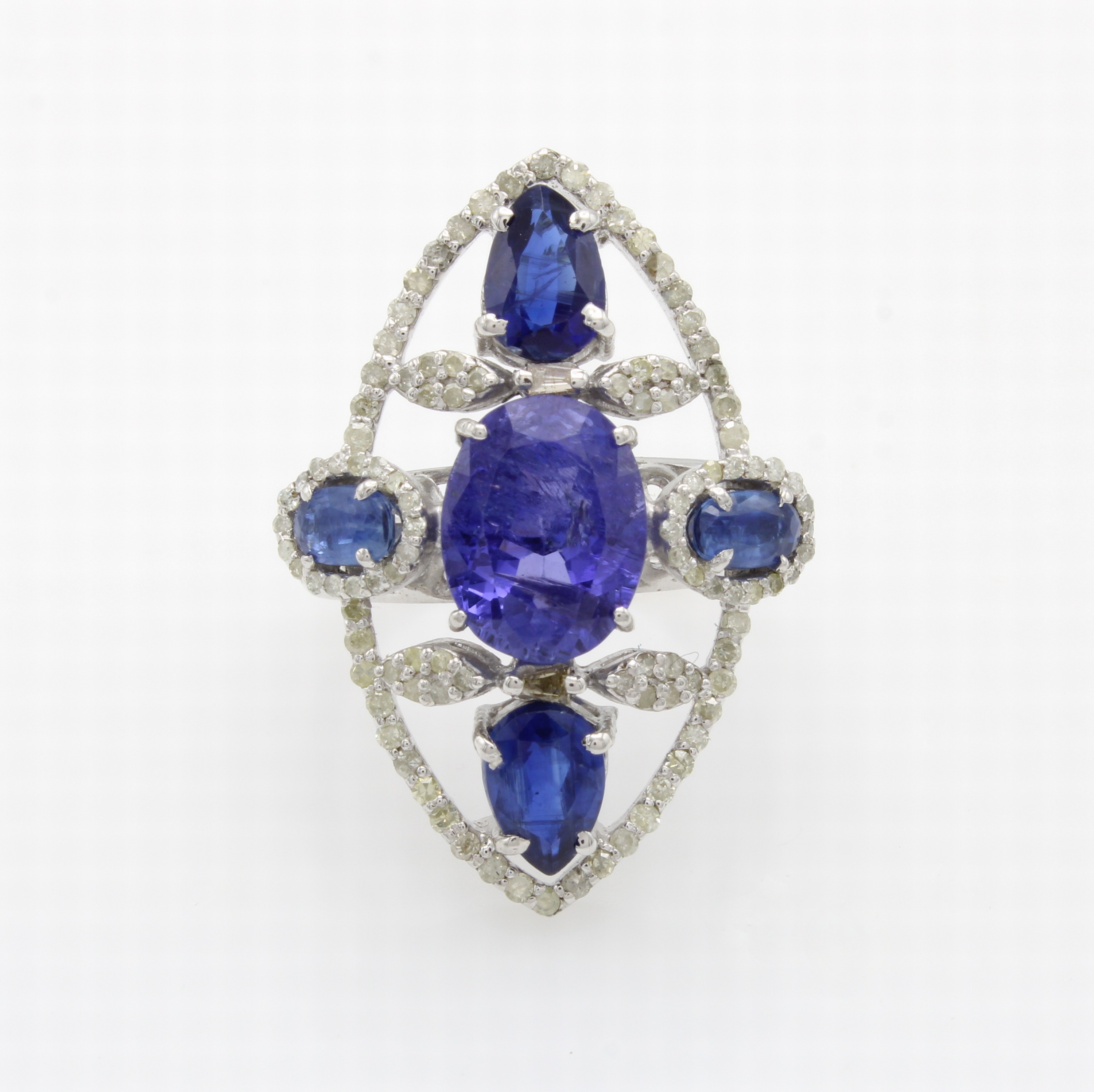 Image 27108441 - Ring mit Tansaniten und Diamanten, 925er Silber, navetteförm. Ringkopf, ovale u. ...