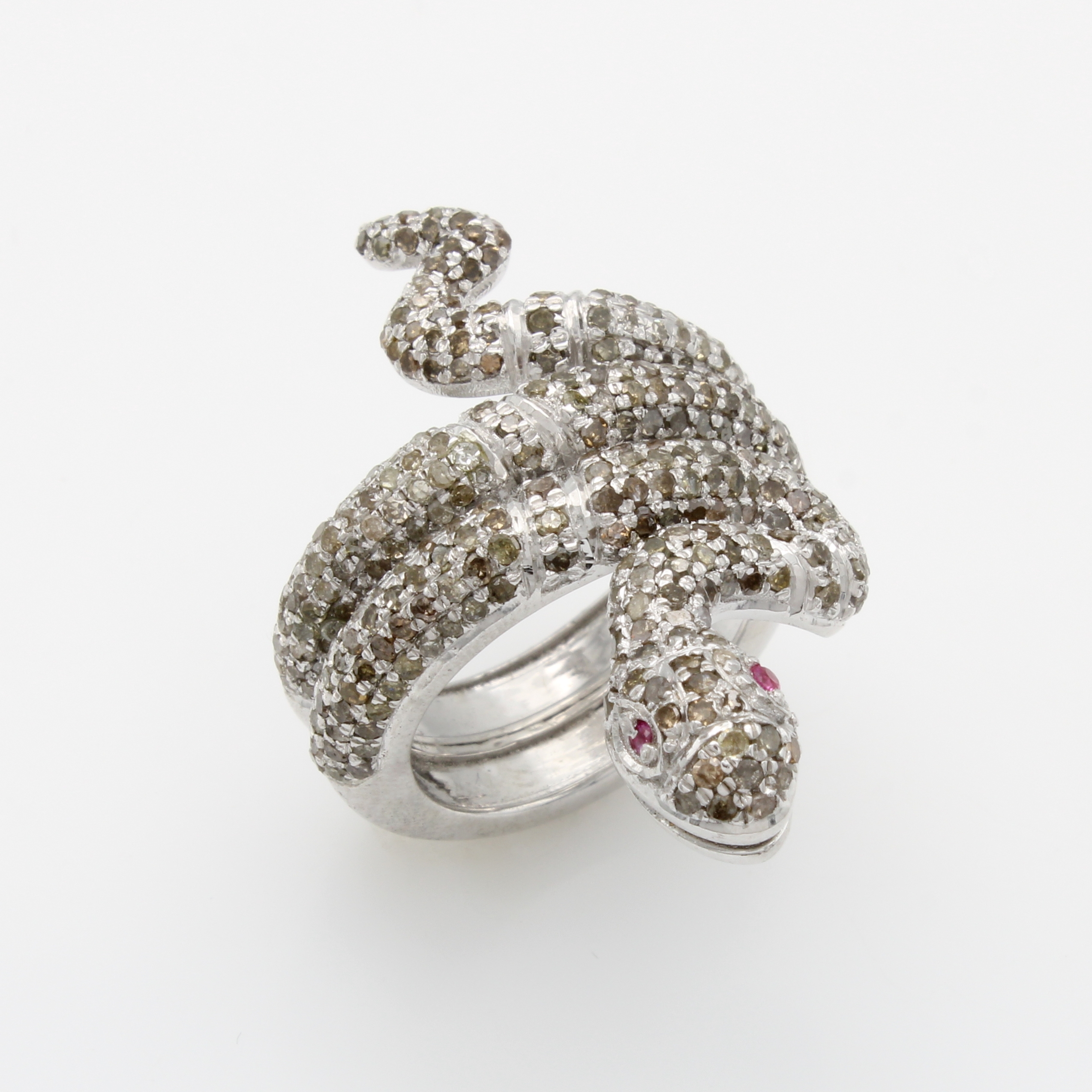 Image 27108456 - Ring ´Schlange´ mit Diamanten und Rubinen, 925er Silber, 2 fac. Rubine als Augen zus. ...
