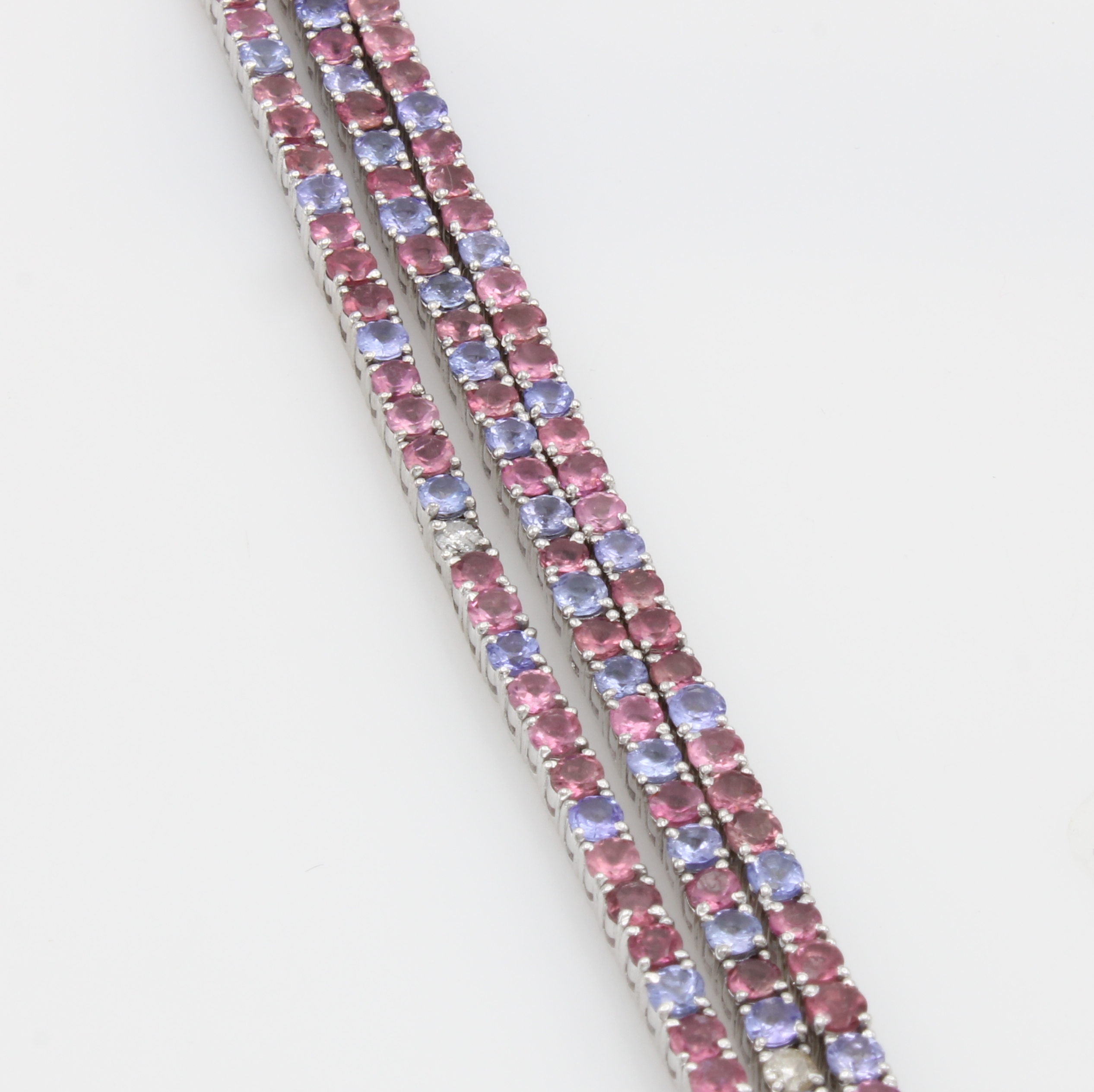 Image 27108462 - 3-reihiges Armband mit Turmalinen und Diamanten, 925er Silber, rosa u. blaue Turmaline ...