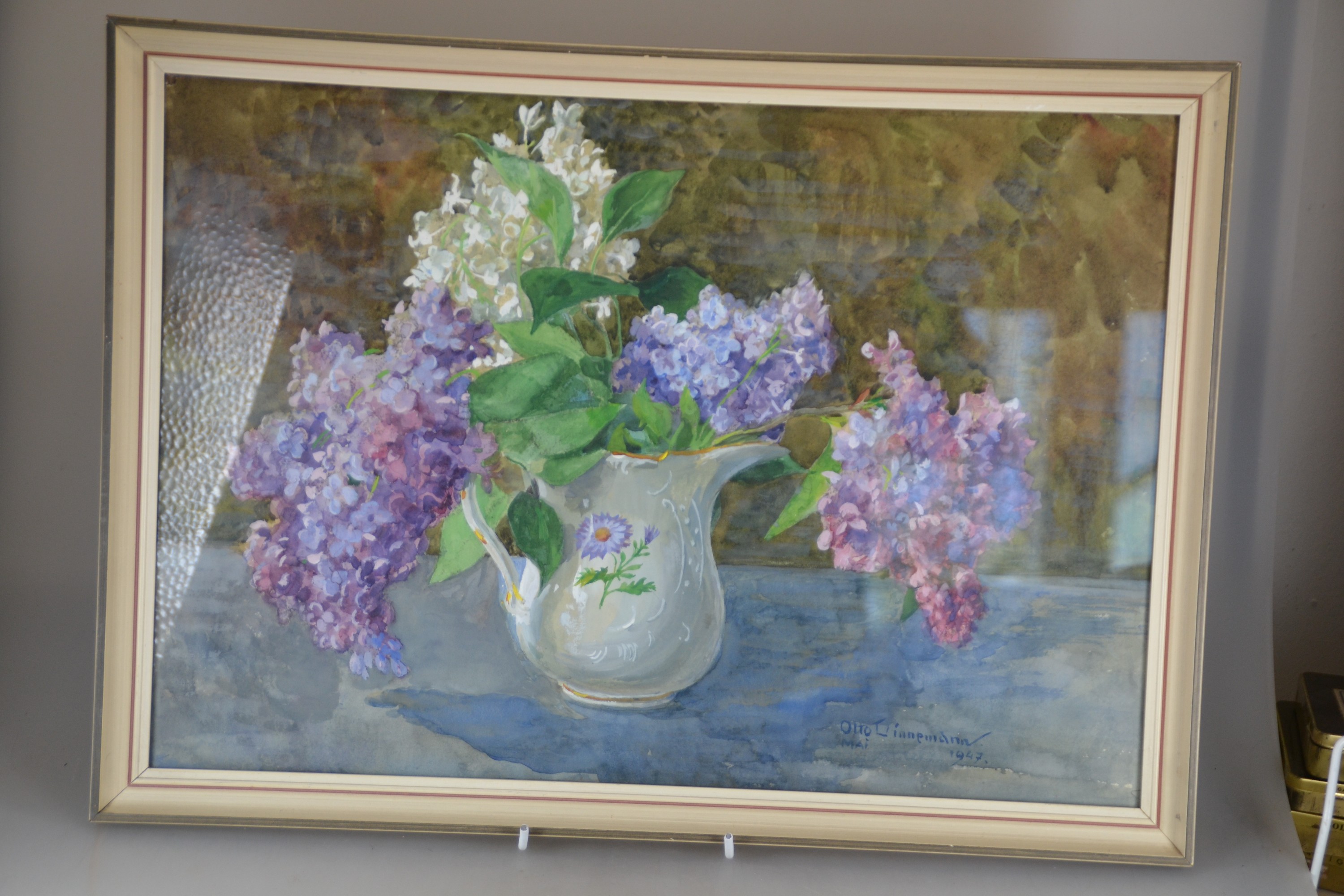 Detail d: Prof. Otto Linnemann, 1876-1961 Frankfurt/Main, 4 Aquarelle und eine Zeichnung: 4 Blumenstillleben, Aquarell/Papier, u.a. Sanddorn und Flieder, ...